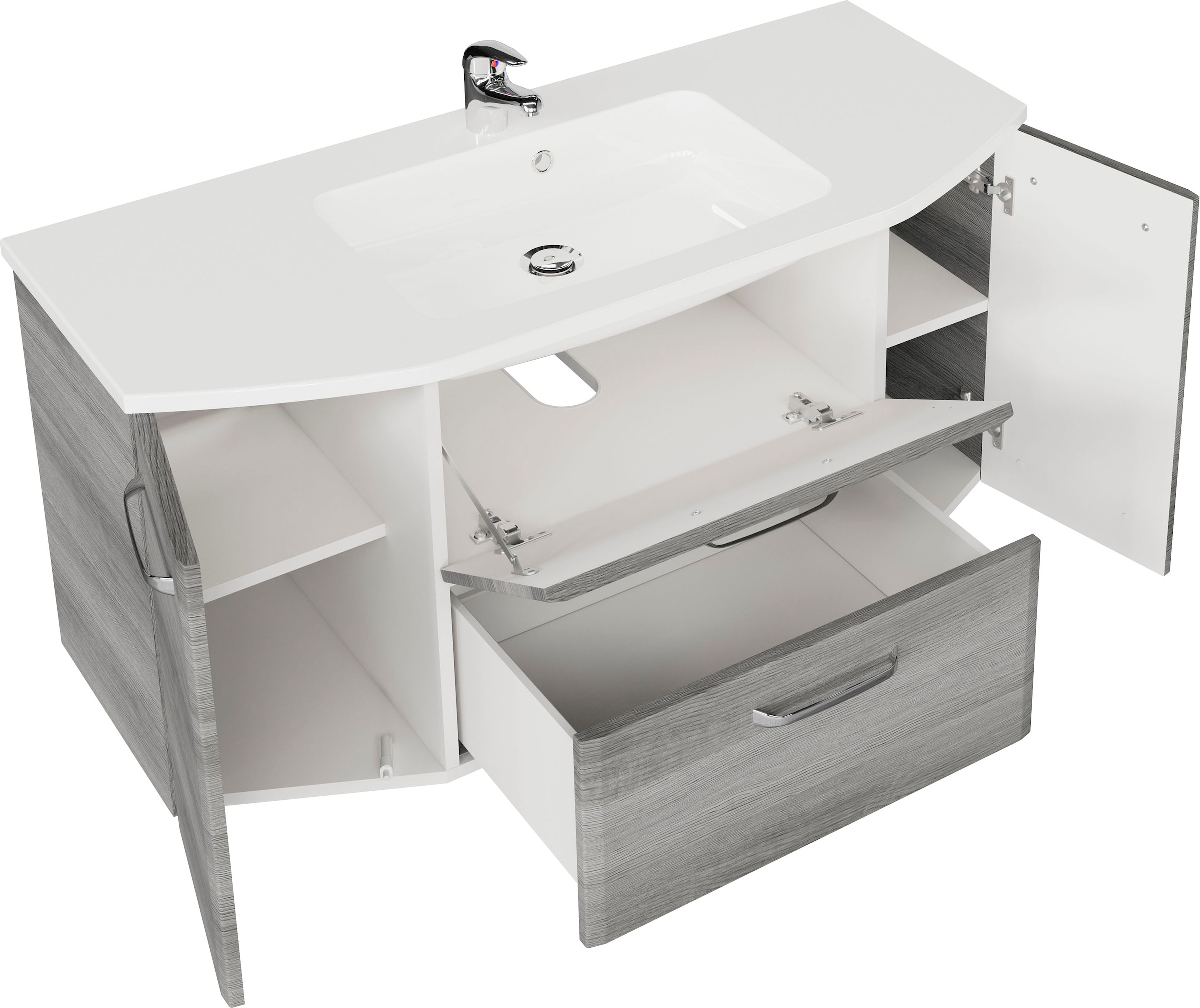 Saphir Badmöbel-Set »Quickset 4-teilig, Mineralmarmor-Waschtisch und LED-Spiegelschrank« 5 Stk. tlg.