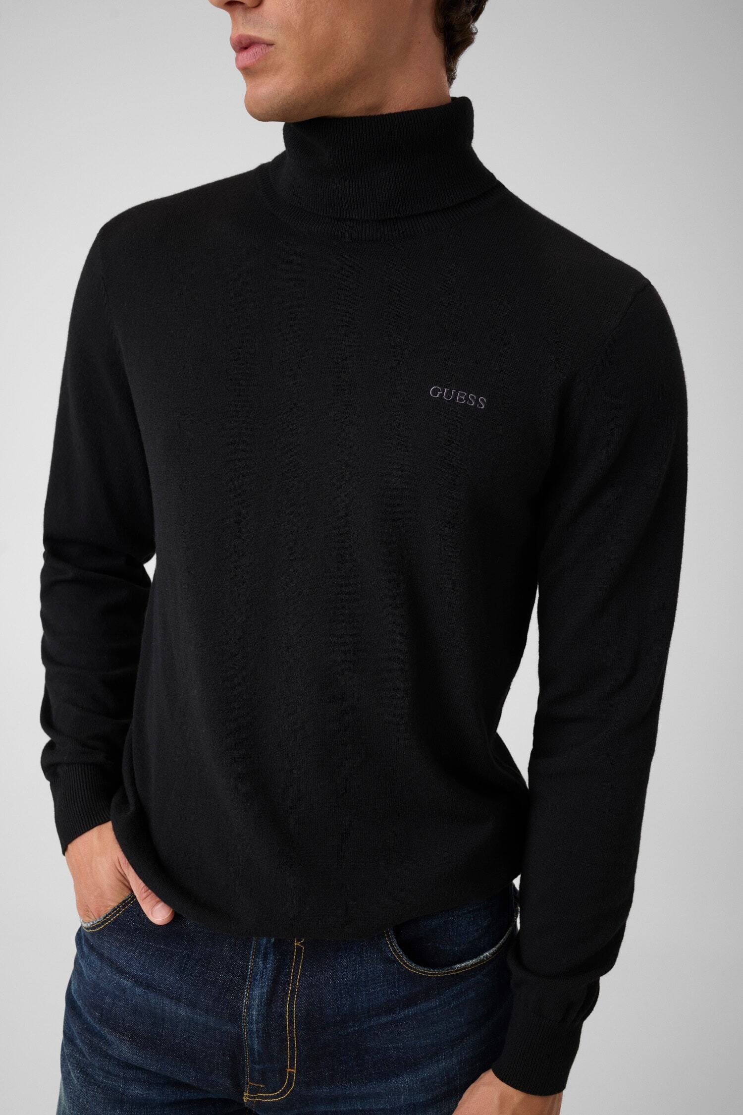 Guess Rollkragenpullover mit Seide und Wolle, Regular Fit, Logo-Schriftzug