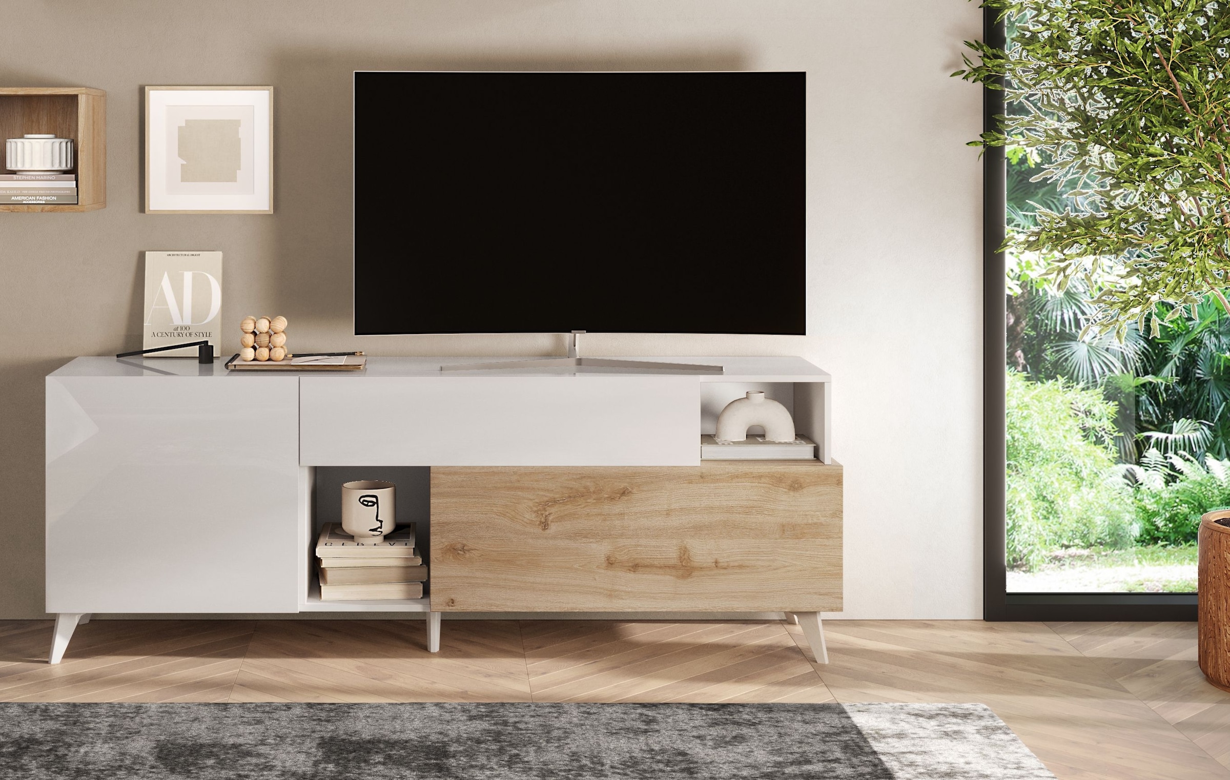 INOSIGN Lowboard »Monaco Breite 181 cm, TV-Board mit 1 Tür, 1 Klappe u. 1 Schubkasten«, Fernsehtisch, TV-Schrank, Soft/Self Closing