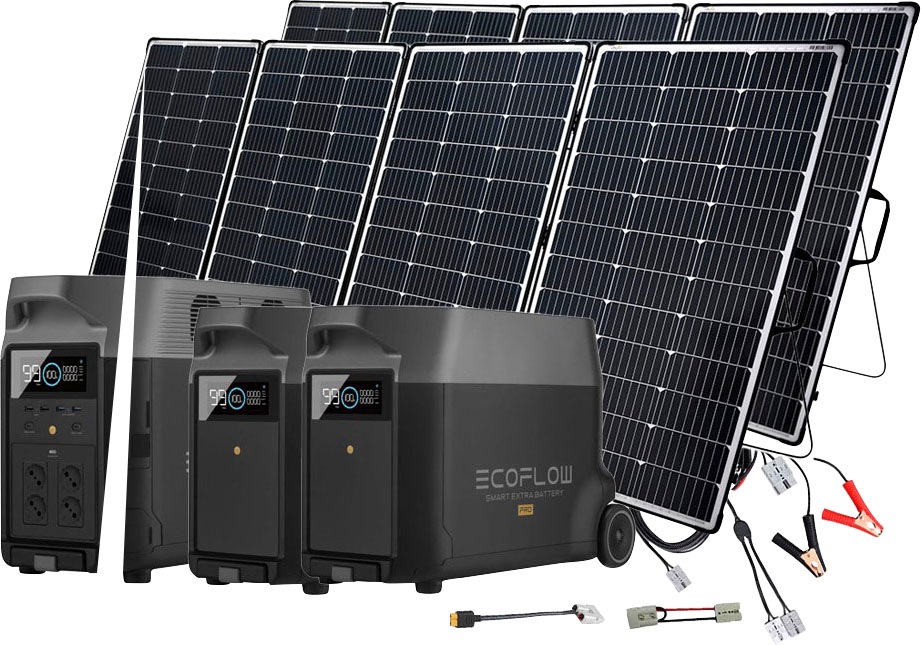 Ecoflow Solaranlage »Delta Pro Powerstation mit 2 x Offgridtec 440W Solarmodul« mit 2x 3,6kWh Zusatzbatterie, Plug and play in schwarz