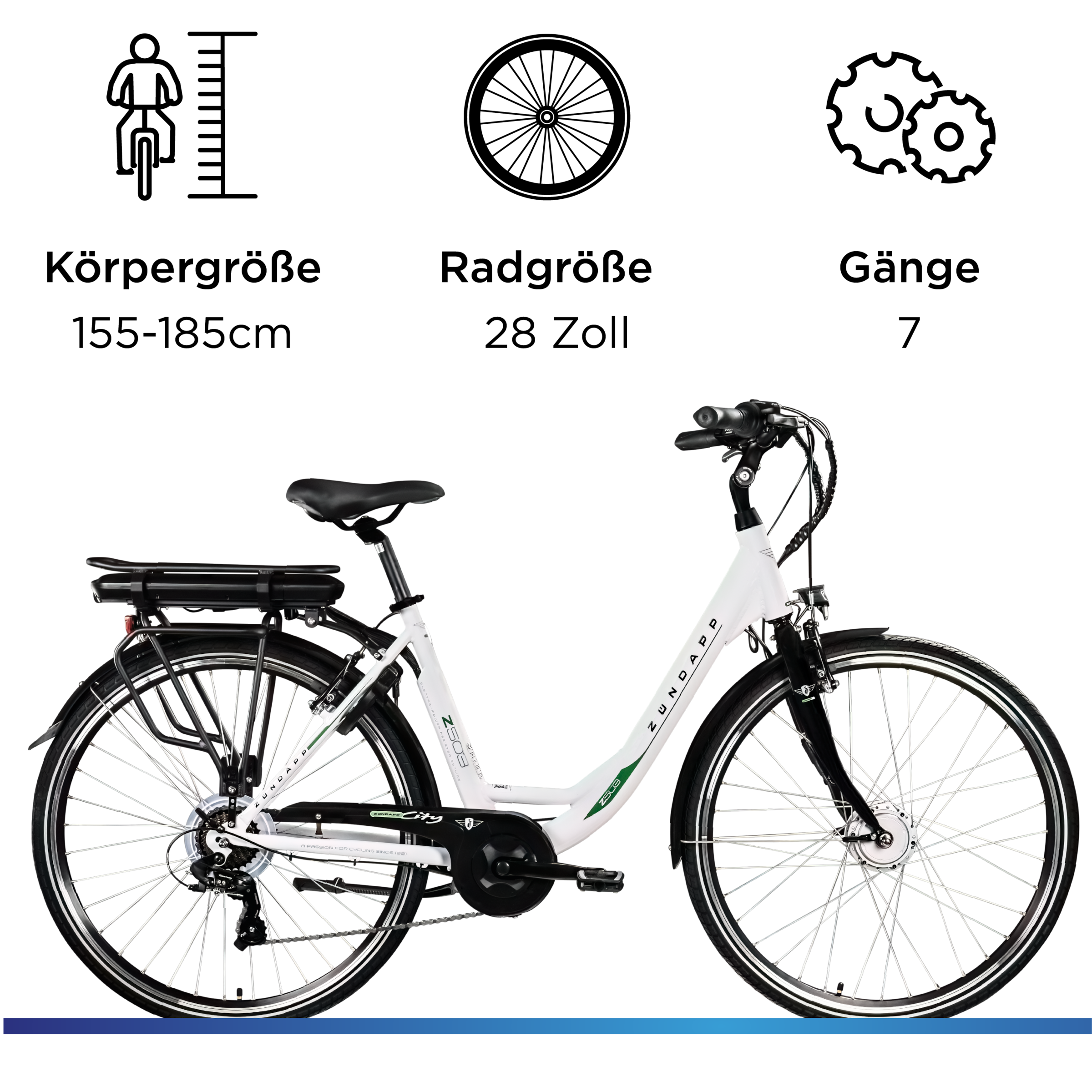 Zündapp »Z503« 7 Gang Shimano Tourney RD-TY21 Schaltwerk Kettenschaltung Frontmotor 250 W Pedelec, Elektrofahrrad für Damen u. Herren