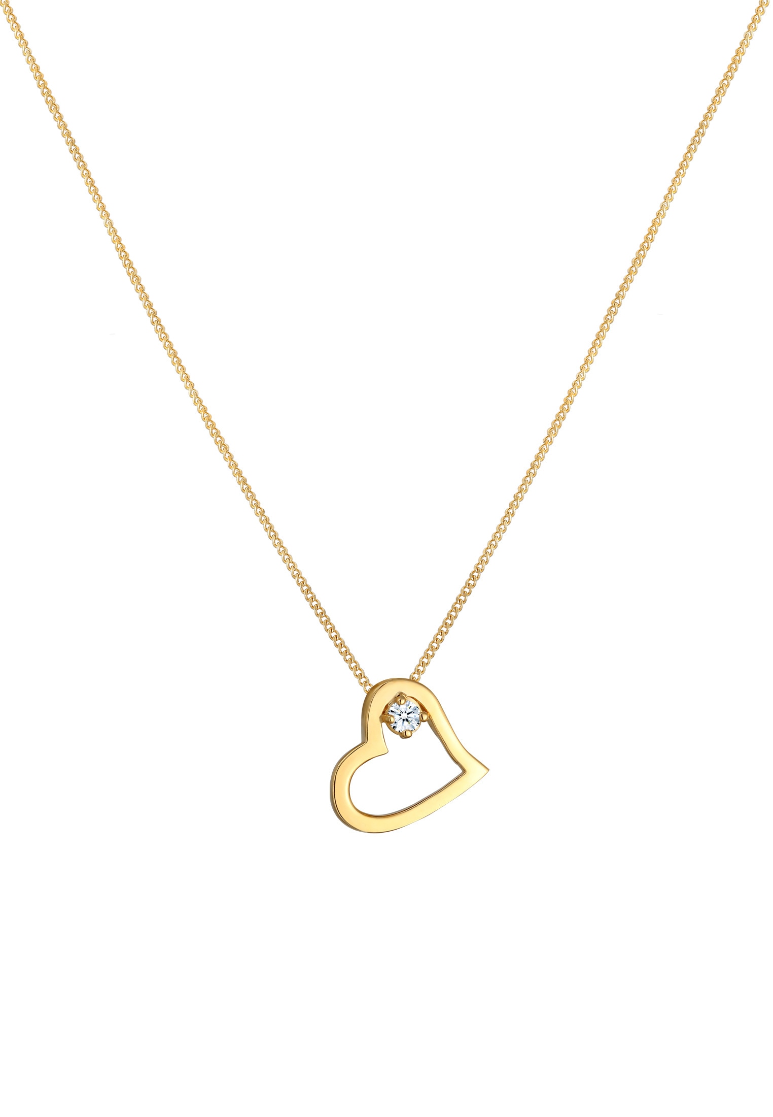 Elli DIAMONDS Silberkette »Halskette Herz Diamant Weiß Brillantschliff (0.03ct) 585 Gelbgold«