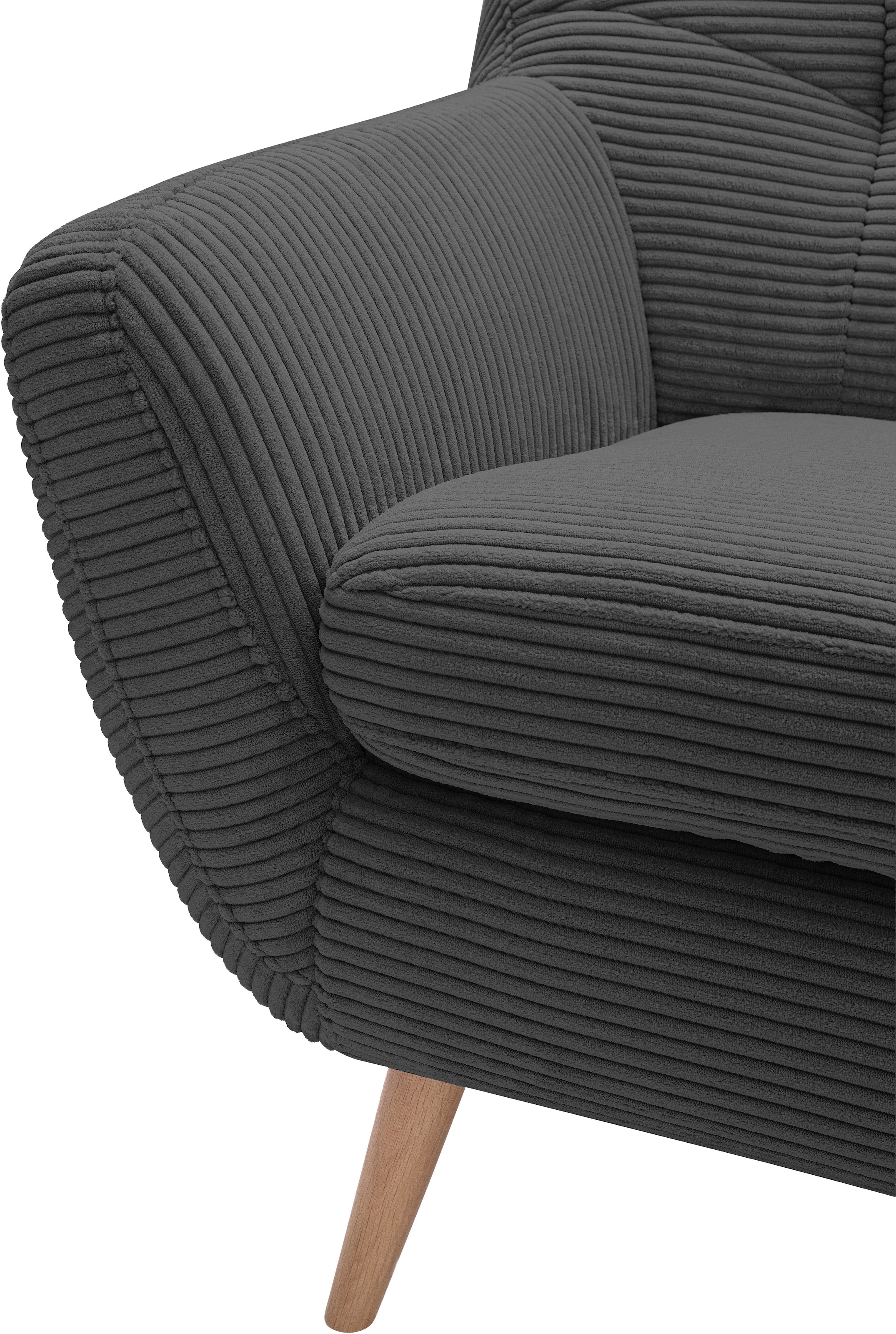 exxpo - sofa fashion 3-Sitzer »Scandi, bequem, aufwendige Rückenpolsterung für mehr Sitzkomfort«, aktuelle Farben in hochwertigen Bezugsqualitäten, Holzfuß