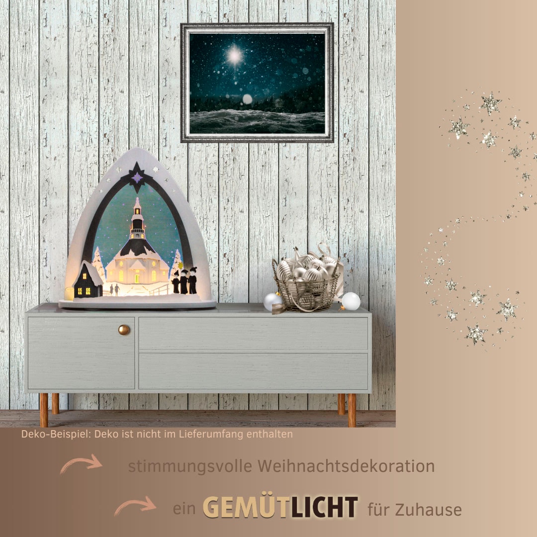 Weigla Lichterbogen »LED Seiffener Kirche,Lichterspitze aus Holz&Acrylglas, Made in Germany« 1 Stk. Erzgebirge garantiert, Weihnachtsdeko Innen, Weihnachtsbeleuchtung