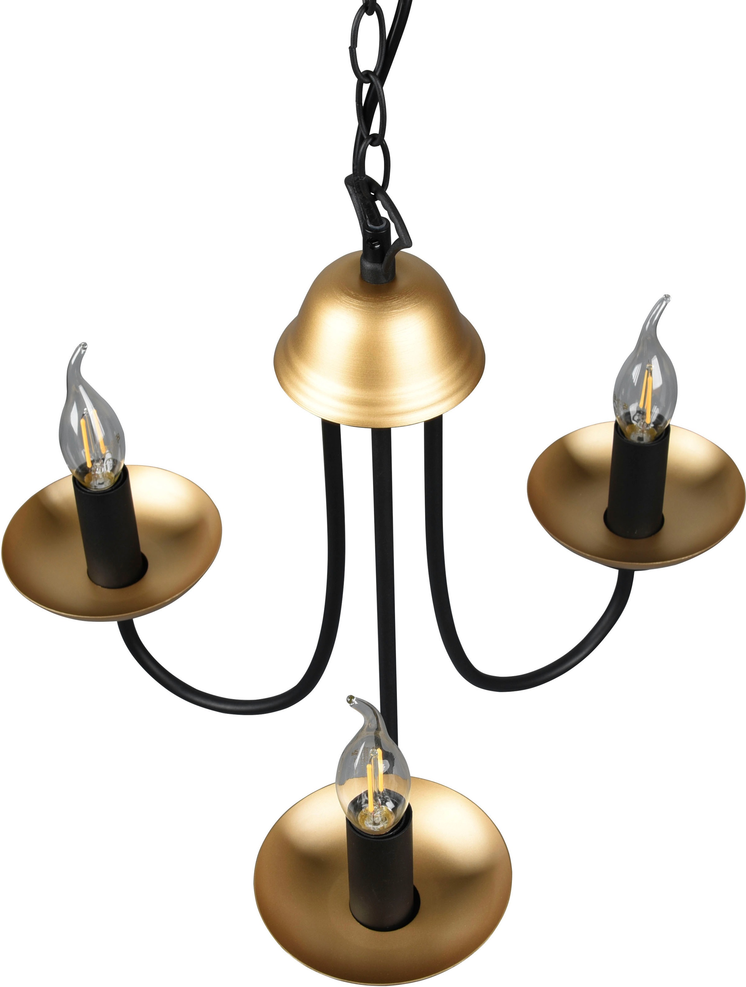 TRIO Leuchten Kronleuchter »Livia«, 3 flammig, Leuchtmittel E14 | ohne Leuchtmittel, Lüster 3-flammig in schwarz-gold, exkl 3xE14 (max 28W), Höhe max 150cm
