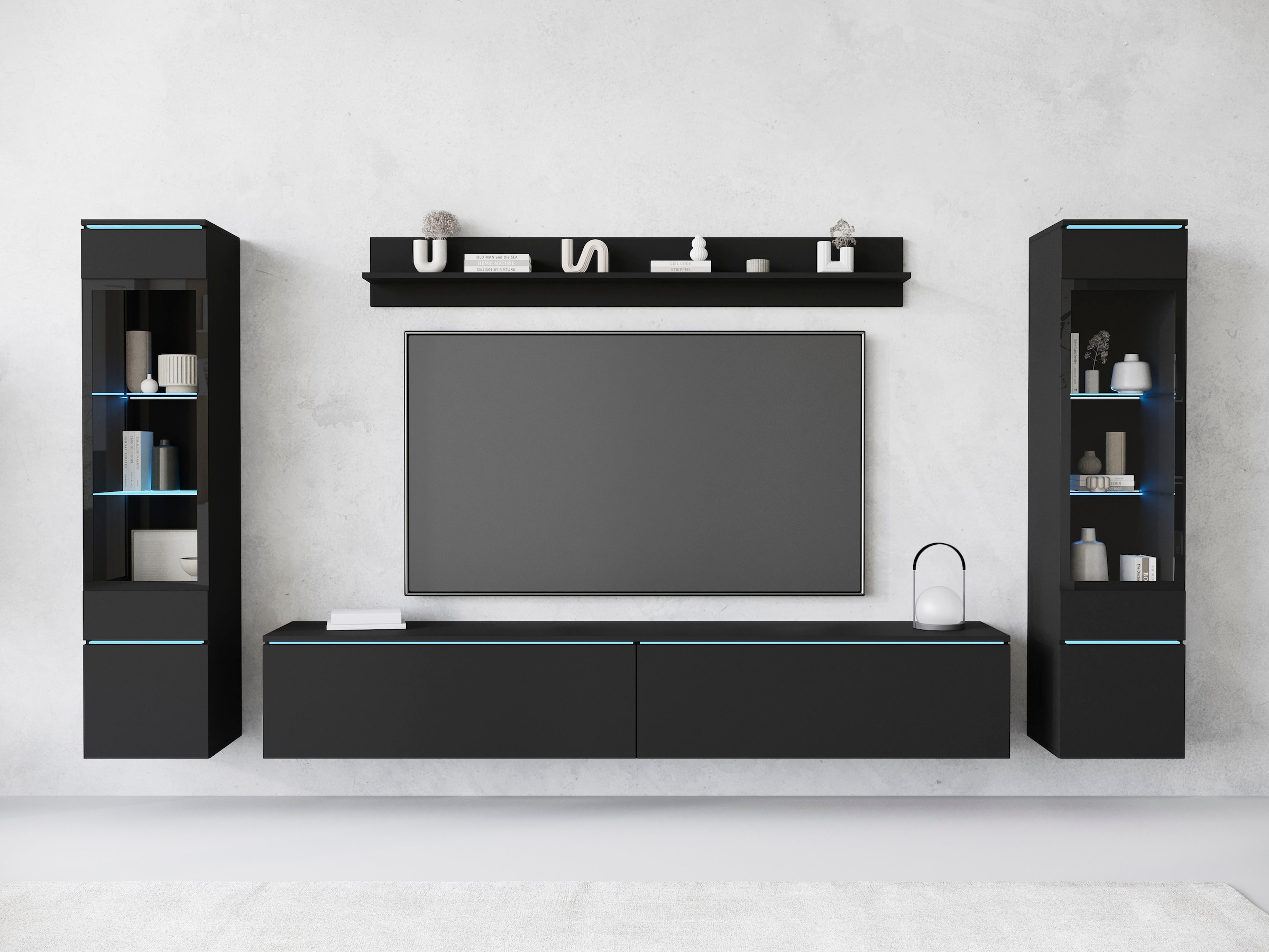 INOSIGN Wohnwand »VERA II«, (Komplett-Set, 4 St.), Mediawand 260 cm, Vitrine mit Verglasung, stehend und hängend