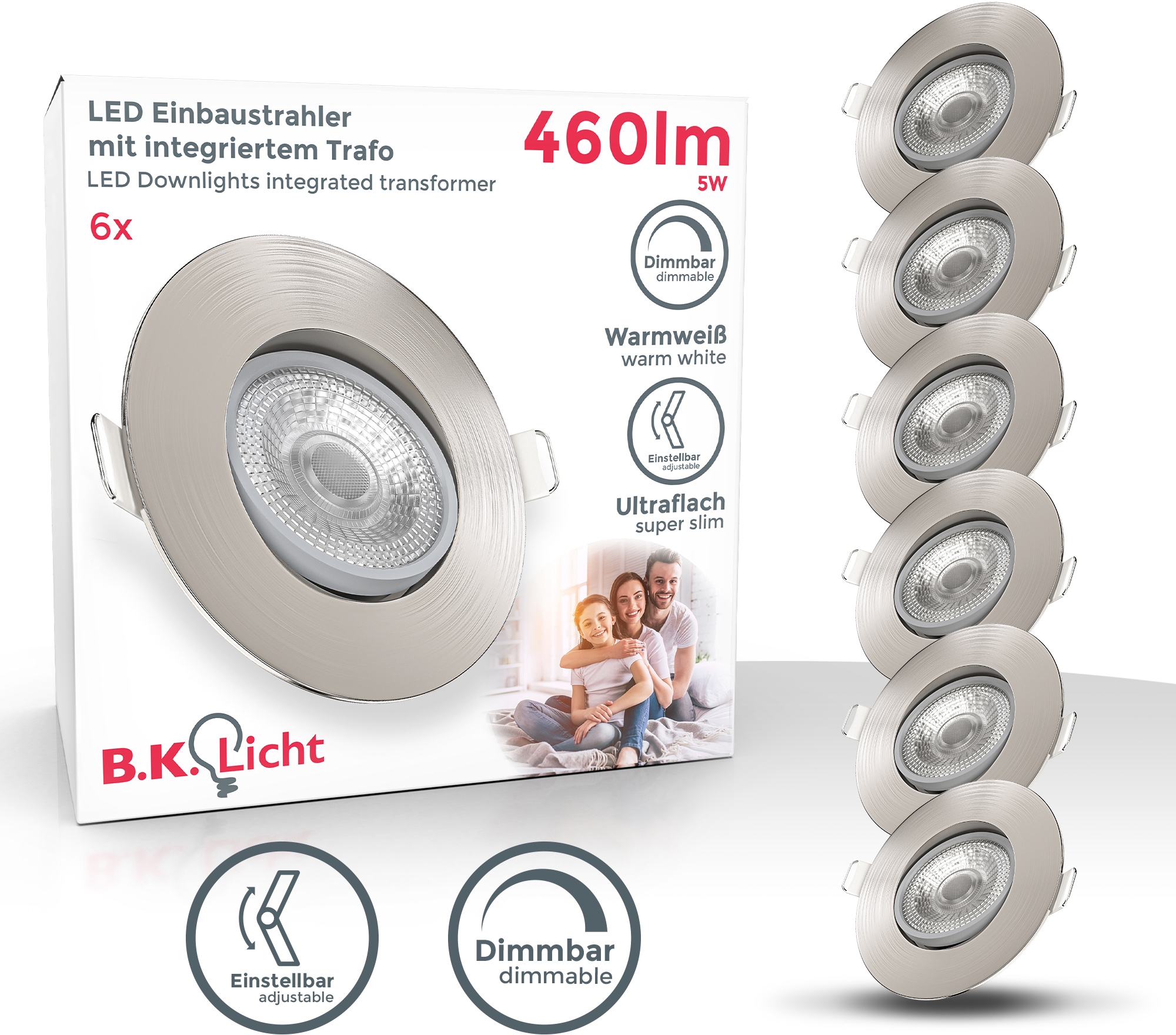 B.K.Licht LED 5W, SET bei Einbauleuchte, Deckenlampe, online dimmbar, 6er schwenkbar, OTTO Spots, Einbaustrahler, 6 flammig-flammig