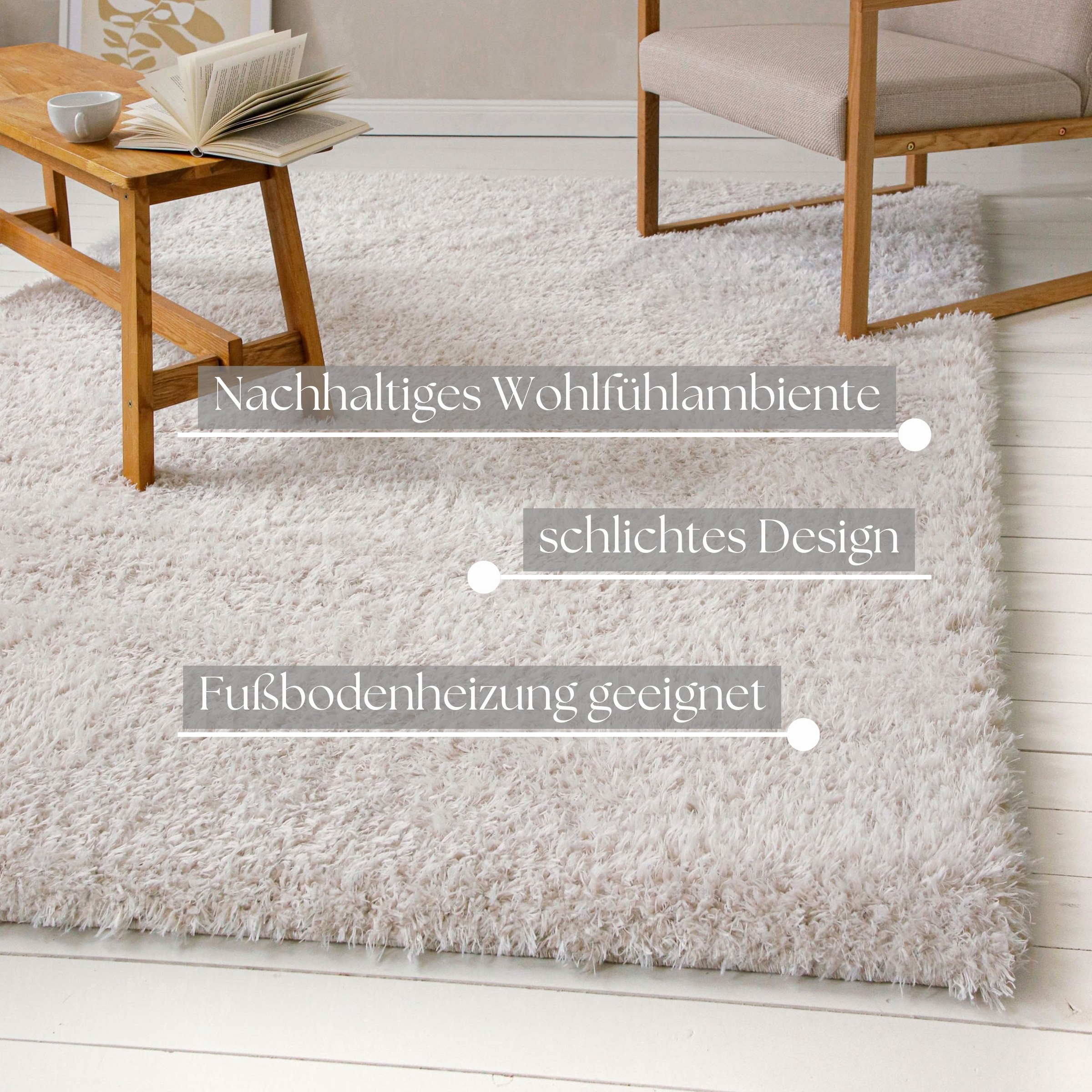 OTTO home Hochflor-Teppich »Josetta , auch als Läufer erhältlich« rechteckig 50 mm Höhe Langflor, Shaggy, dichter weicher Hochflor, uni farben, Wohnzimmer