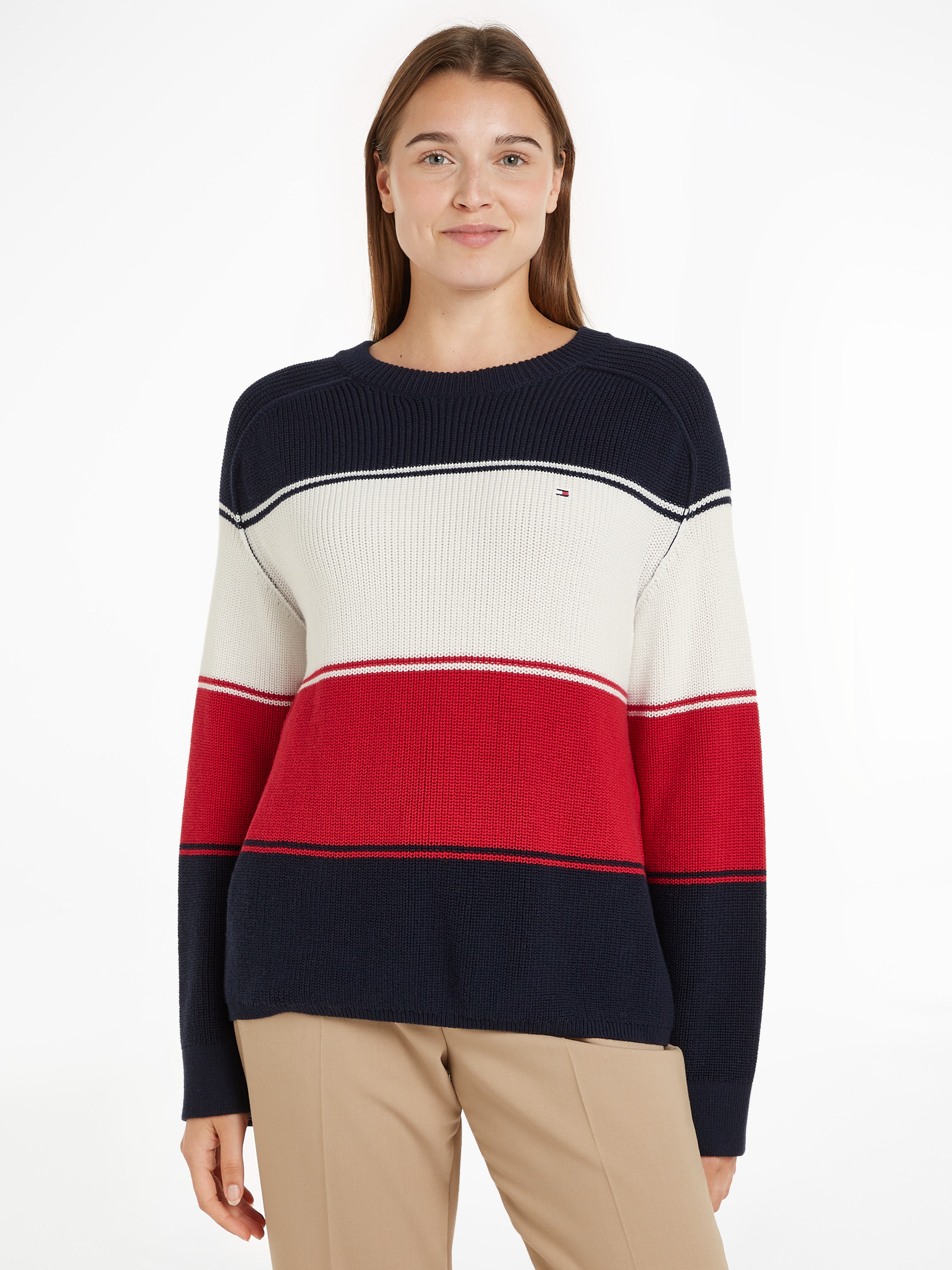 Tommy Hilfiger Rundhalspullover, (Global Serie TH WOMEN), mit Logostickerei