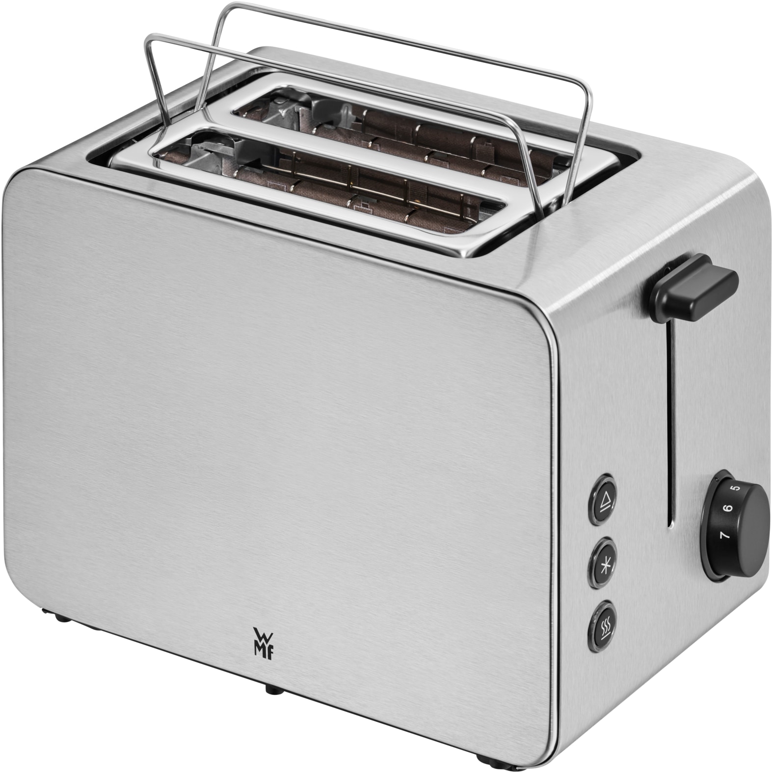 WMF Toaster »Stelio Edition, 2-Schlitz-Toaster, Brötchenaufsatz, 7 Bräunungsstufen«, 2 kurze Schlitze, für 2 Scheiben, 1050 W, Brotzentrierung, Krümelschublade, seidenmattes Cromargan Gehäuse