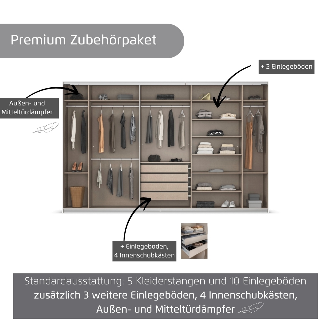 rauch Kleiderschrank »Schwebetürenschrank Garderobe Schrank TOP ANGEBOT Avola«, (in 3 verschiedenen Ausstattungen BASIC/CLASSIC/PREMIUM inkl. Spiegel), mit eleganten Zierleisten in Chrom, Schwarz oder Weiß MADE IN GERMANY