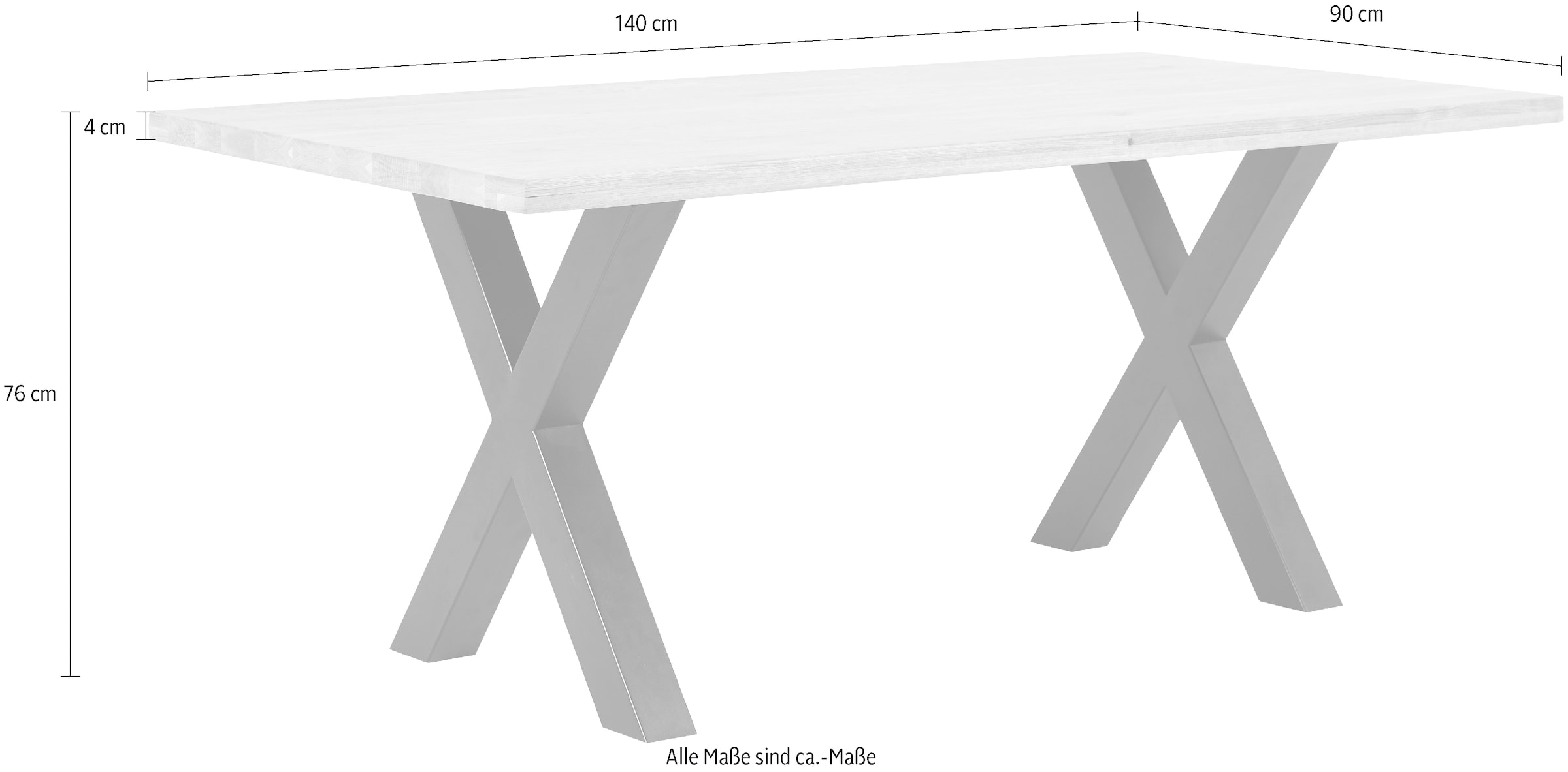 massivline&more Esstisch »Jakarta, Küchentisch, Tisch, Esstisch, Holztisch« 2 Stk. tlg. Platte massiv, Gestell Metall pulverbeschichtet schwarz