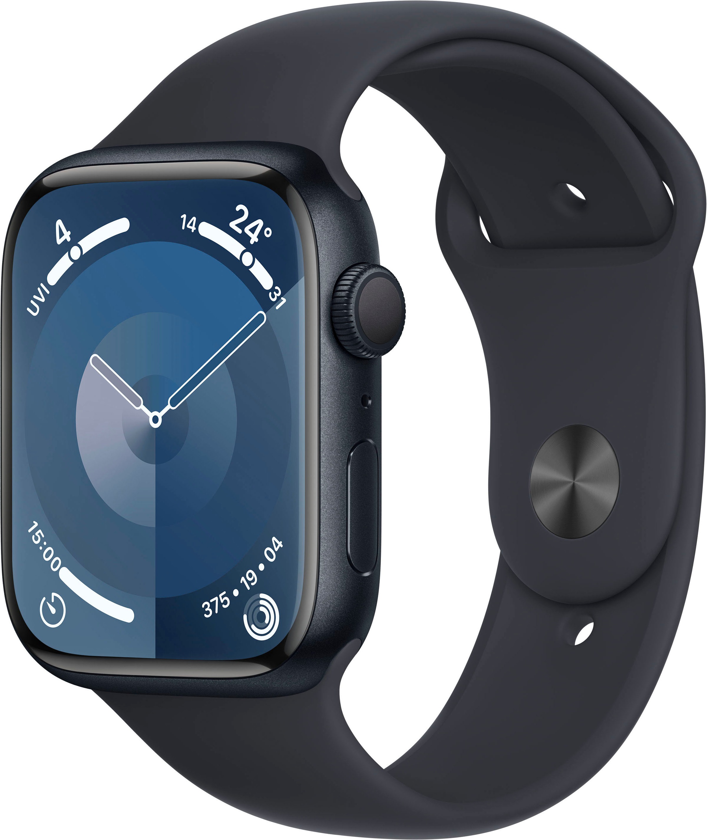 Apple Smartwatch »Watch Series 9 Aluminium« (4,5 cm / 1,77 ′′) Watch OS 10;EKG;Blutsauerstoff App;Herzfrequenz in schwarz, Größe M/L