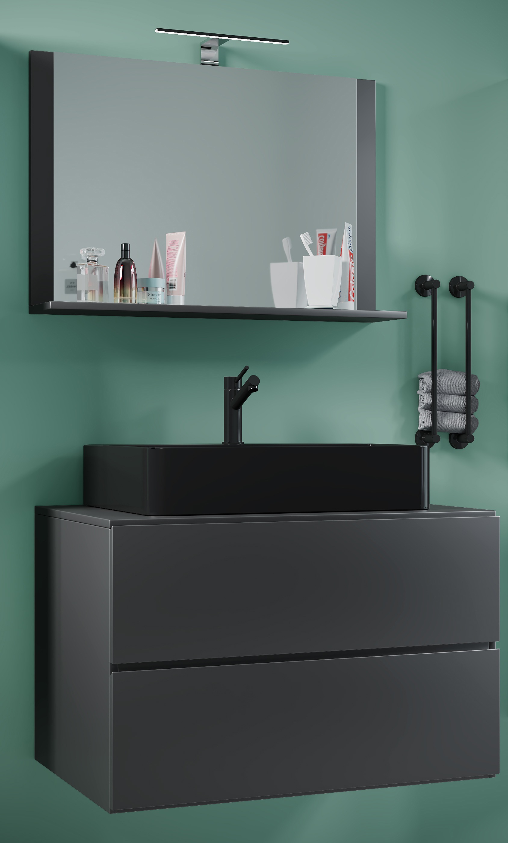 VCM Waschbeckenunterschrank »VCM 3-tlg. Waschplatz Waschtisch Badmöbel Set Waschbecken Lendas BL Breite 80 cm M Schublade«, (3 St.)