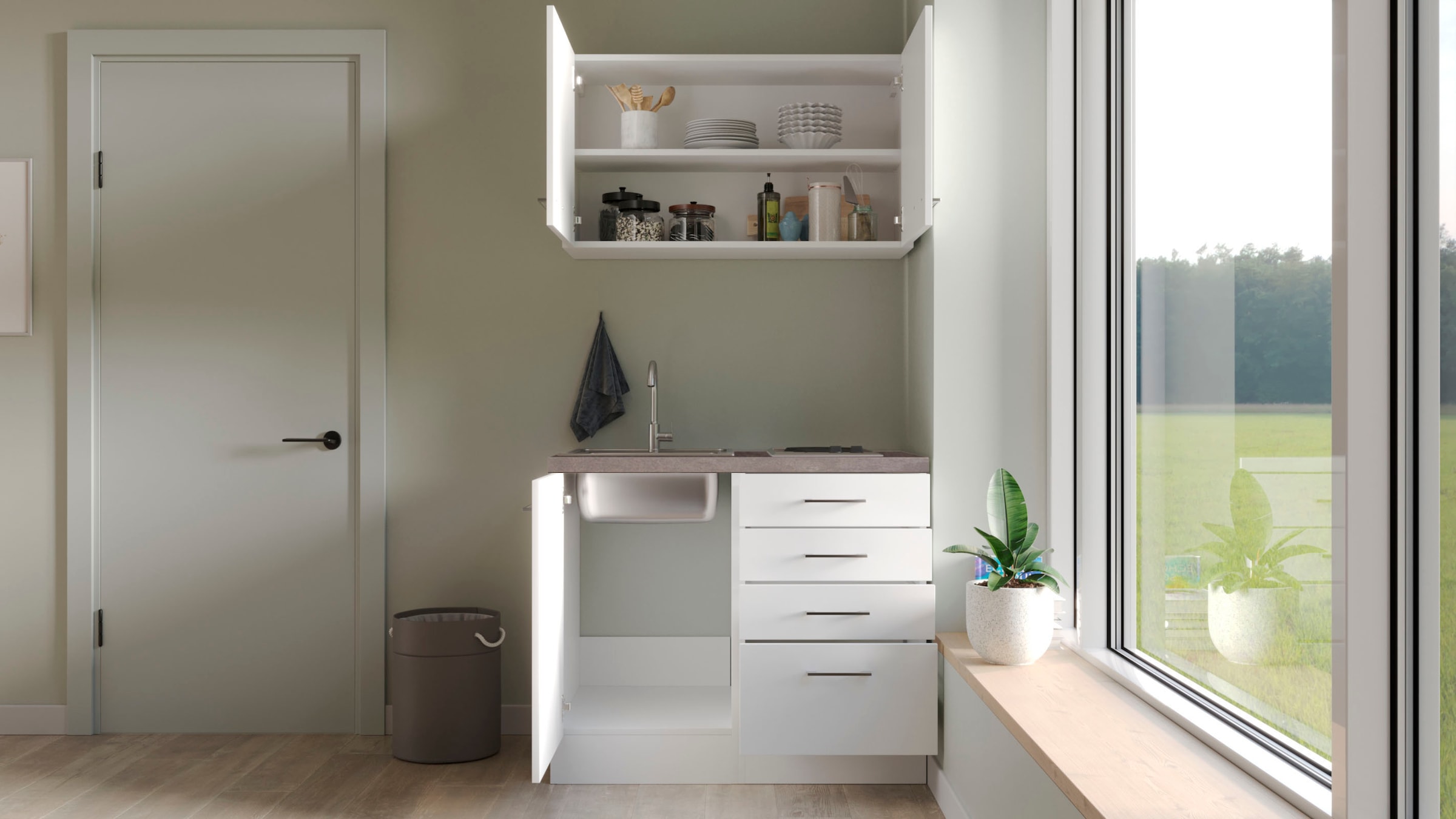 Flex-Well Küchenzeile »Kopenhagen«, Breite 100 cm, mit Kochfeld und Spüle, in weiteren Farben erhältlich