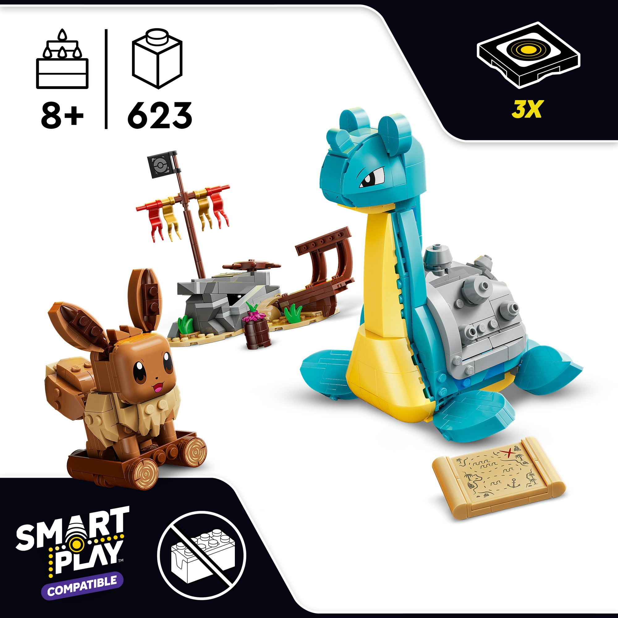 LEGO® Konstruktionsspielsteine »SMART Play: Evoli und Lapras auf Schatzsuche (72162), LEGO Pokémon« Mit SMART Brick kombatibel (nicht enthalten)