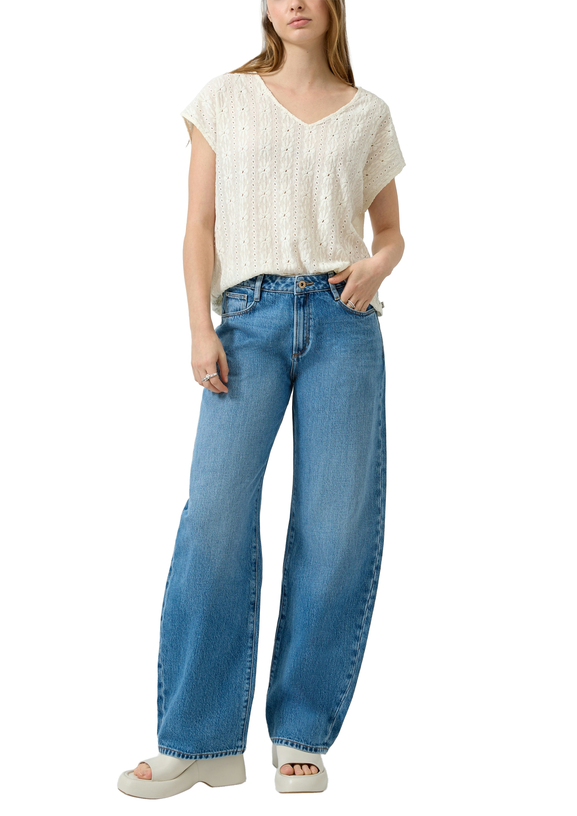 QS Kurzarmshirt mit Häkel-Applikationen