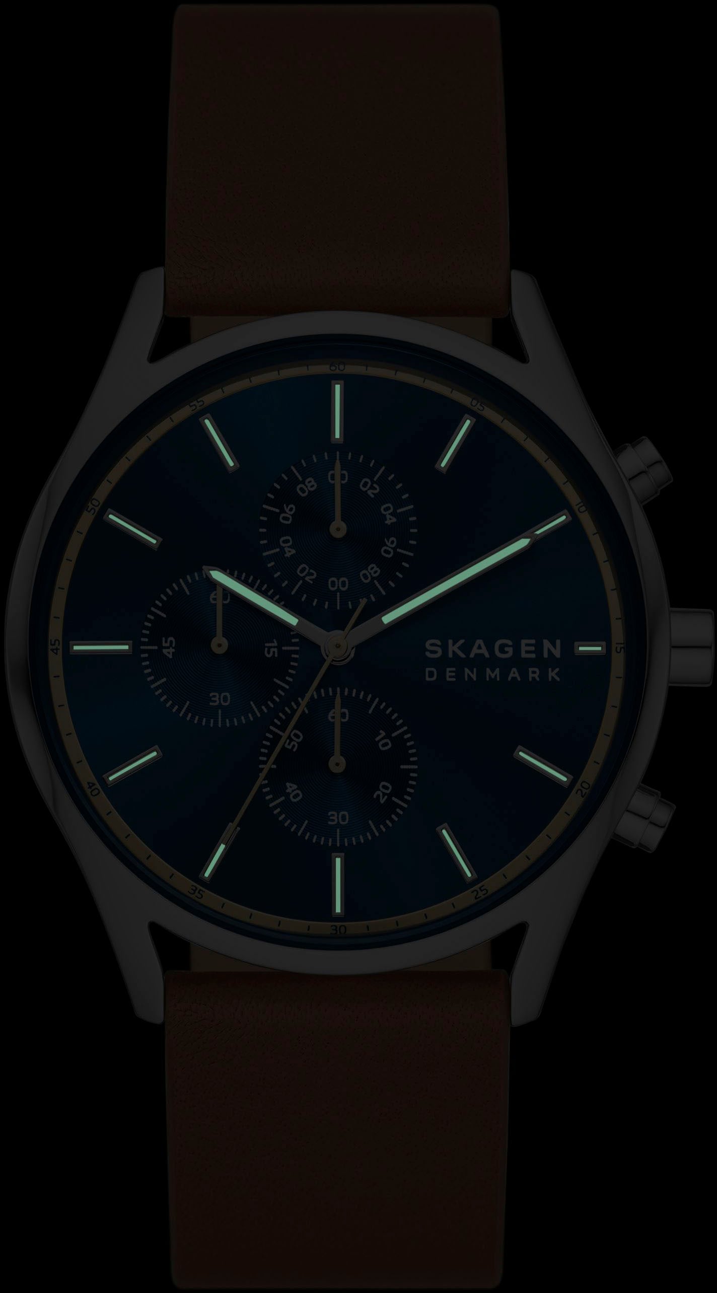 Skagen Chronograph »HOLST CHRONOGRAPH«, Quarzuhr, Armbanduhr, Herrenuhr, Stoppfunktion, Lederarmband