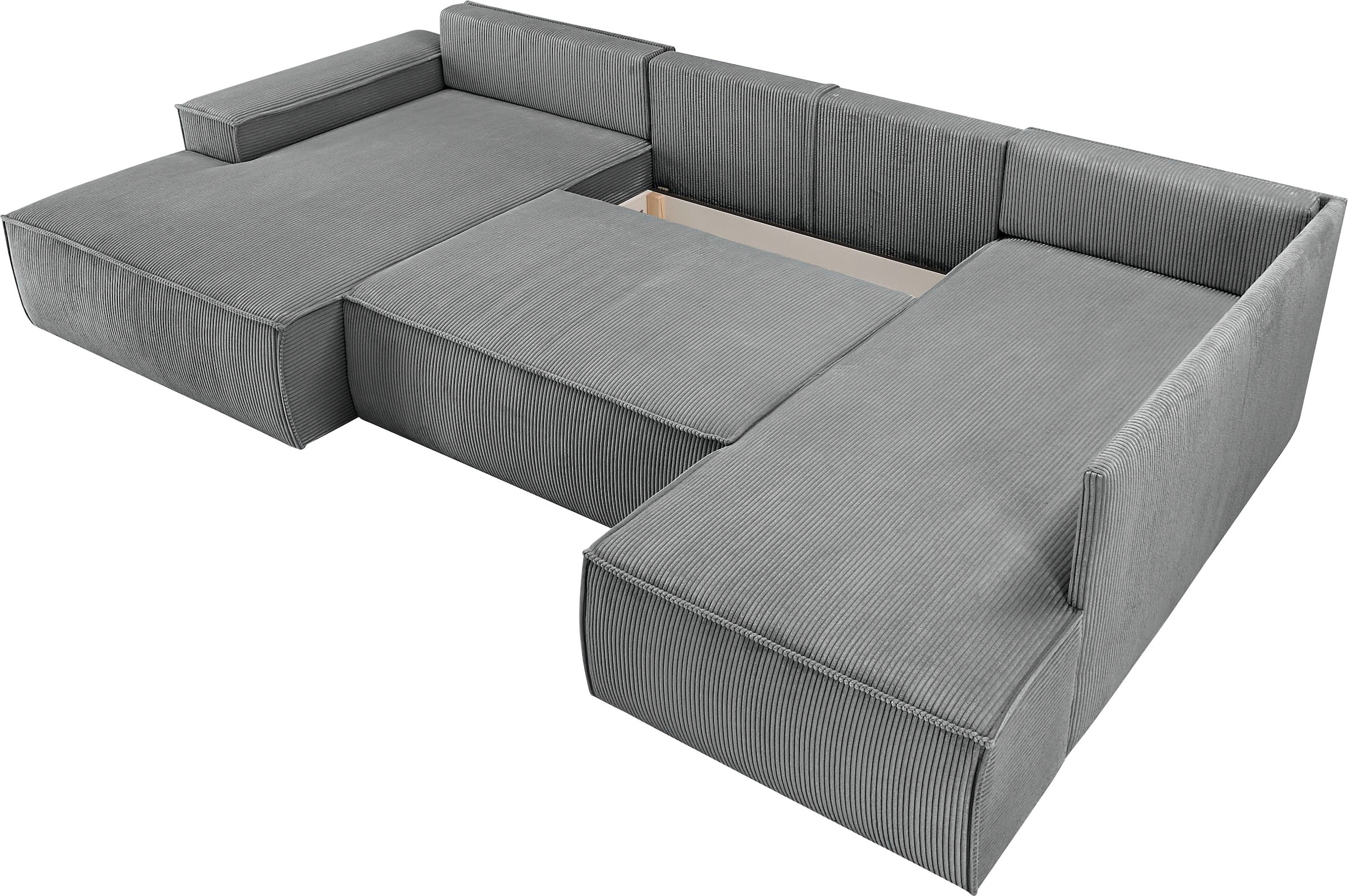 Home affaire Wohnlandschaft »SHERWOOD XXL 329 cm, U-Form, Schlafsofa,«, Schlaffunktion m. Bettkasten (194x139 cm), Cord, Vintage, Samtvelours