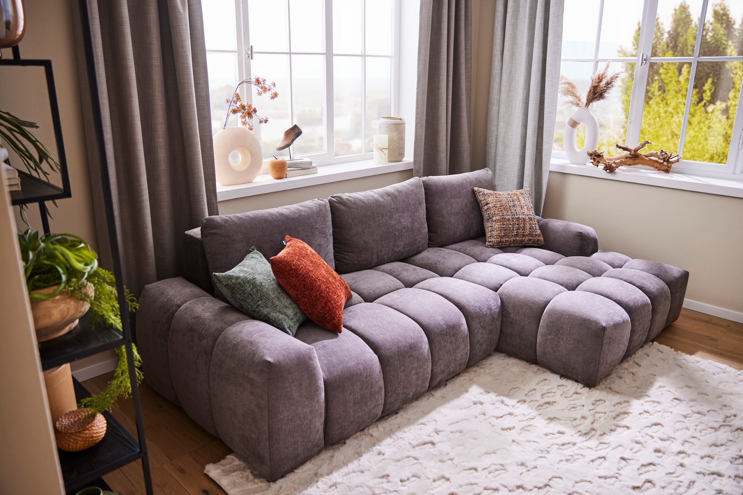 INOSIGN Ecksofa »AZITA klein optionale Schlafsofa mit Bettkasten, B/T/H: 270/166,5/84cm«, L-Form mit Wellenunterfederung, Bubble-Optik
