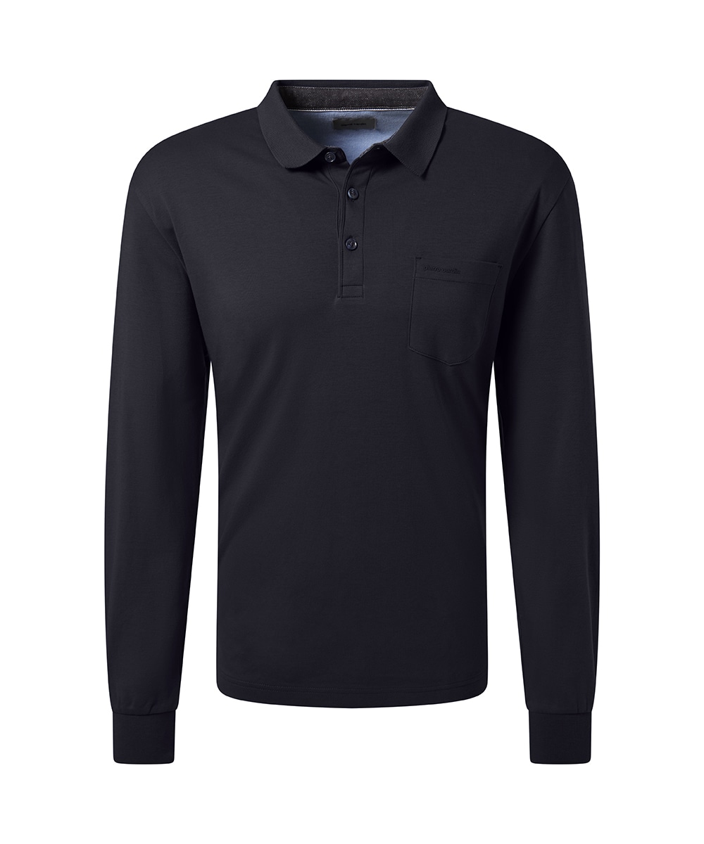 Pierre Cardin Langarm-Poloshirt, Brusttasche mit Marken- Applikation