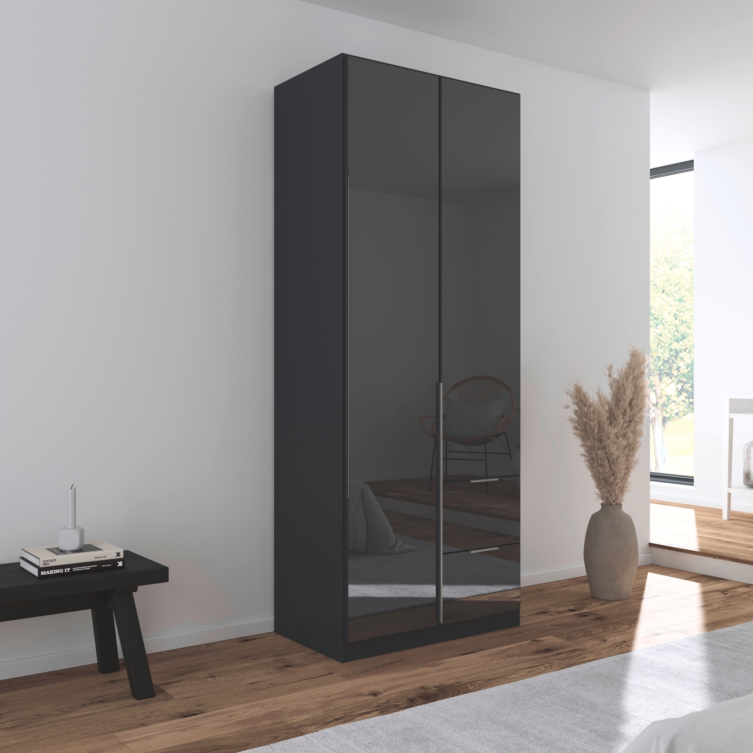 rauch Drehtürenschrank »Kleiderschrank Kleiderschränke Schrank Garderobe AGORDO mit Glasfront«, (in zwei Griff-Farben mit Glasfront), mit Außenschubkästen, in 6 Breiten und 2 Höhen MADE IN GERMANY