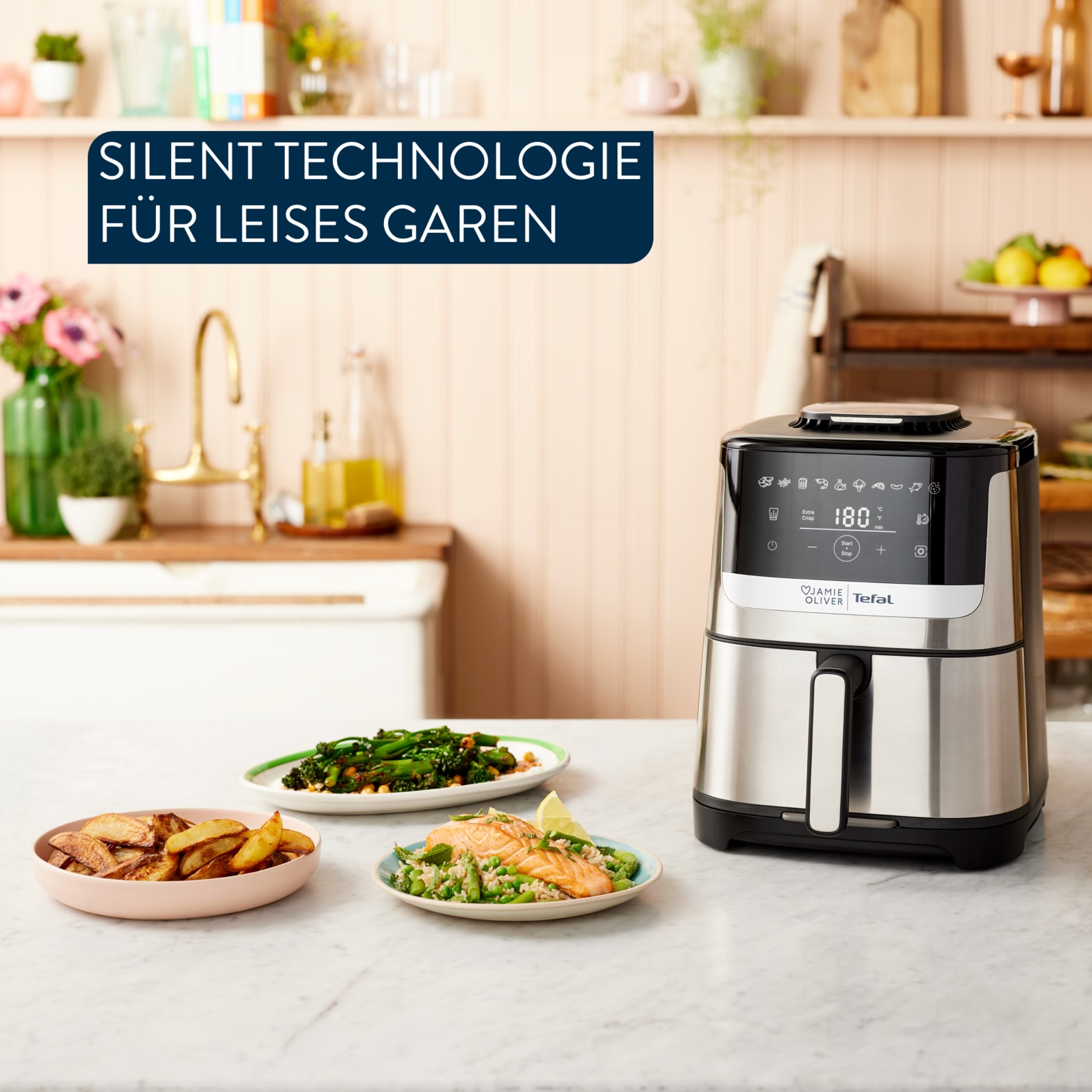 Tefal Heißluftfritteuse »Jamie Oliver by Tefal EY55JD Easy Fry Silence Deluxe«, 1670 W, 10 voreingestellte Programme, digitaler Touchscreen, EY55JD