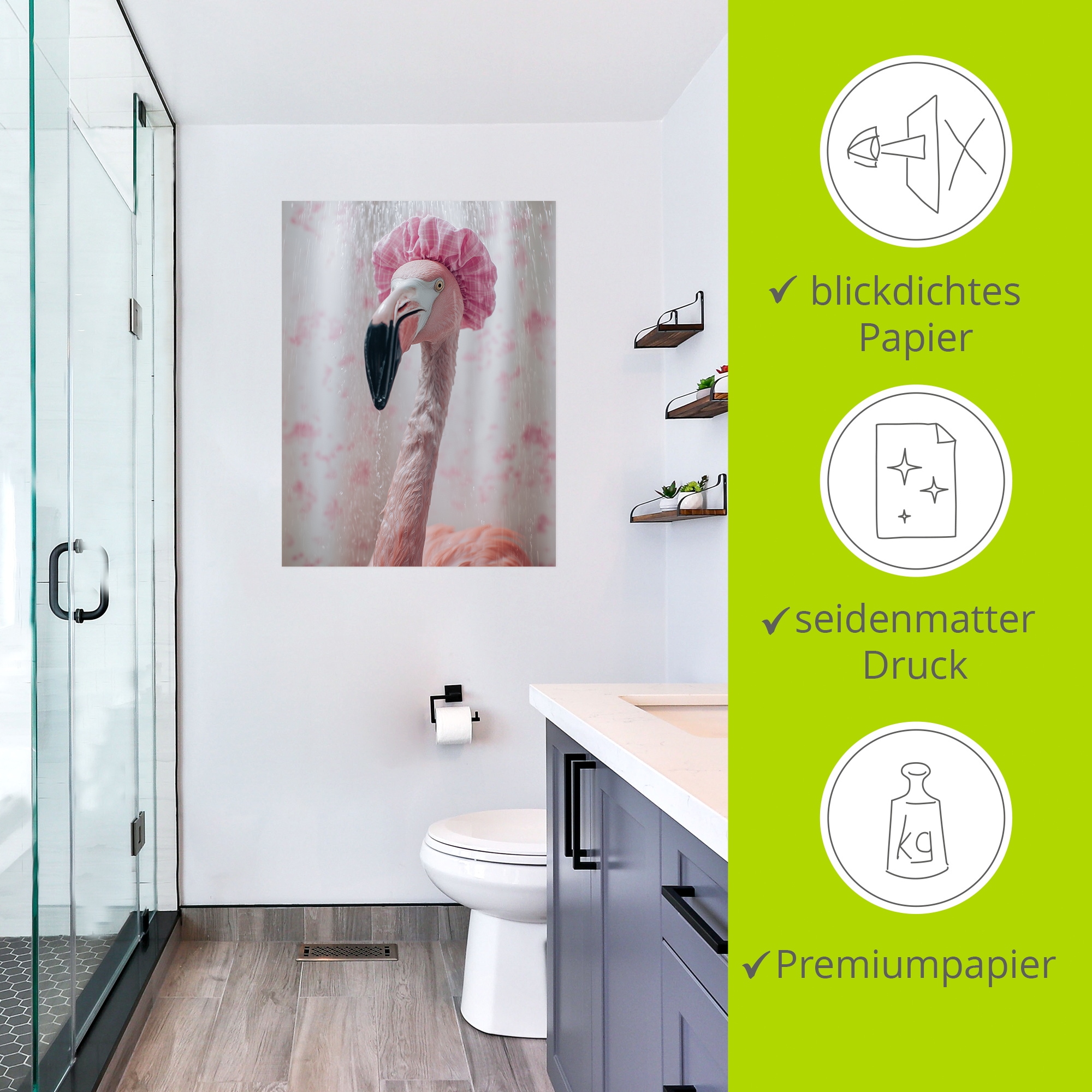 Artland Wandbild »Flamingo unter der Dusche« 1 Stk. tlg. als Alubild, Leinwandbild, Poster, Wandaufkleber in verschied. Größen
