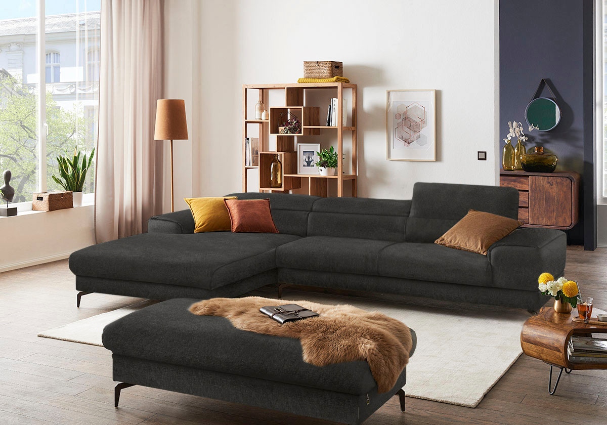 W.SCHILLIG Ecksofa »piedroo, Designsofa mit tollem Sitzkomfort, bequem und elegant, L-Form« Kopfteilverstellung, wahlweise mit Sitztiefenverstellung, Breite 343cm