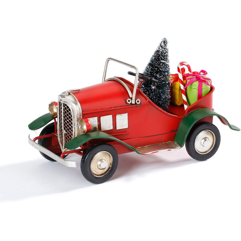 CHRISTMAS GOODS by Inge Weihnachtsfigur »Oldtimer mit Geschenken und Tannenbaum, Weihnachtsdeko rot«