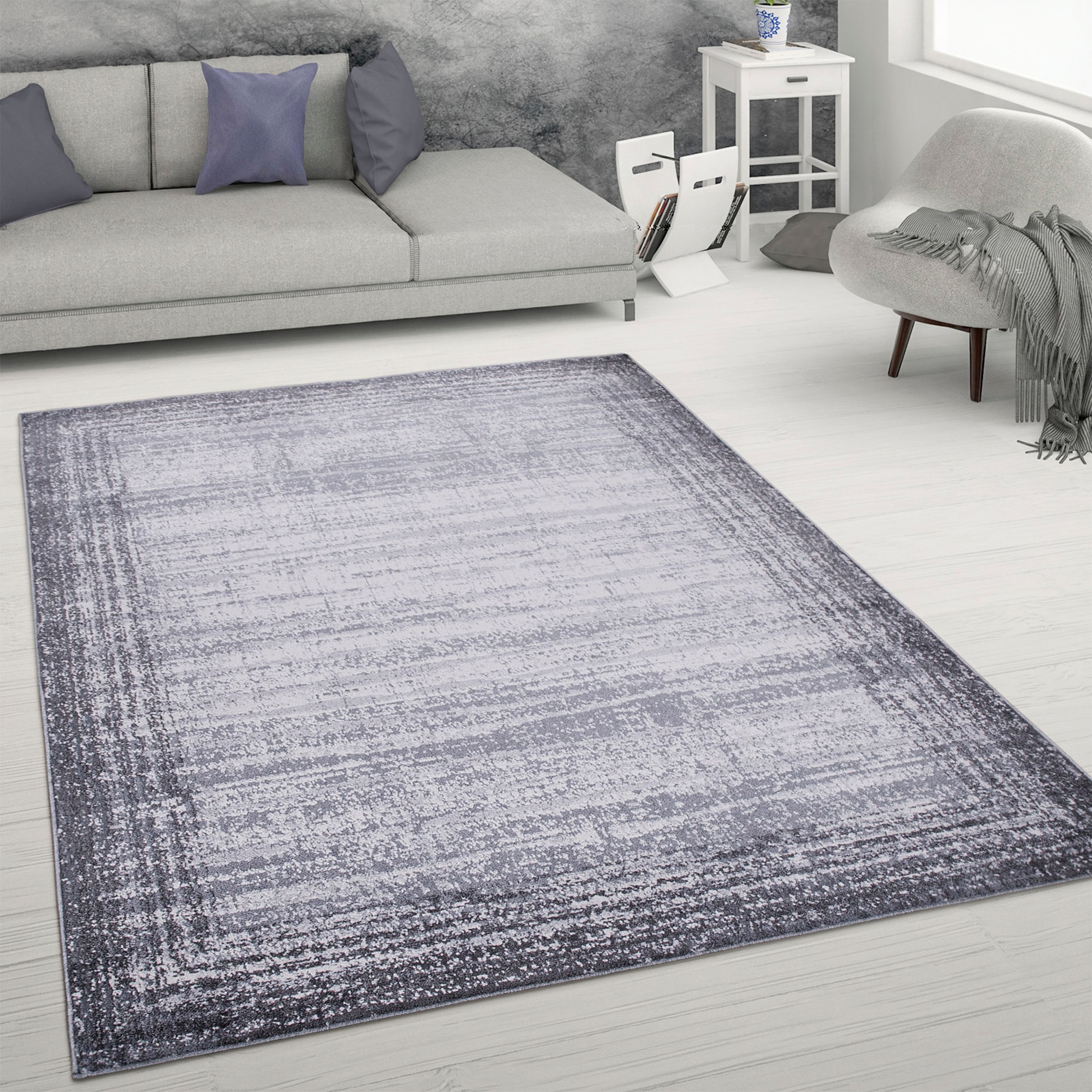 Paco Home Teppich »Catania 842«, rechteckig, 13 mm Höhe, Kurzflor, meliert, modernes Design, mit Bordüre