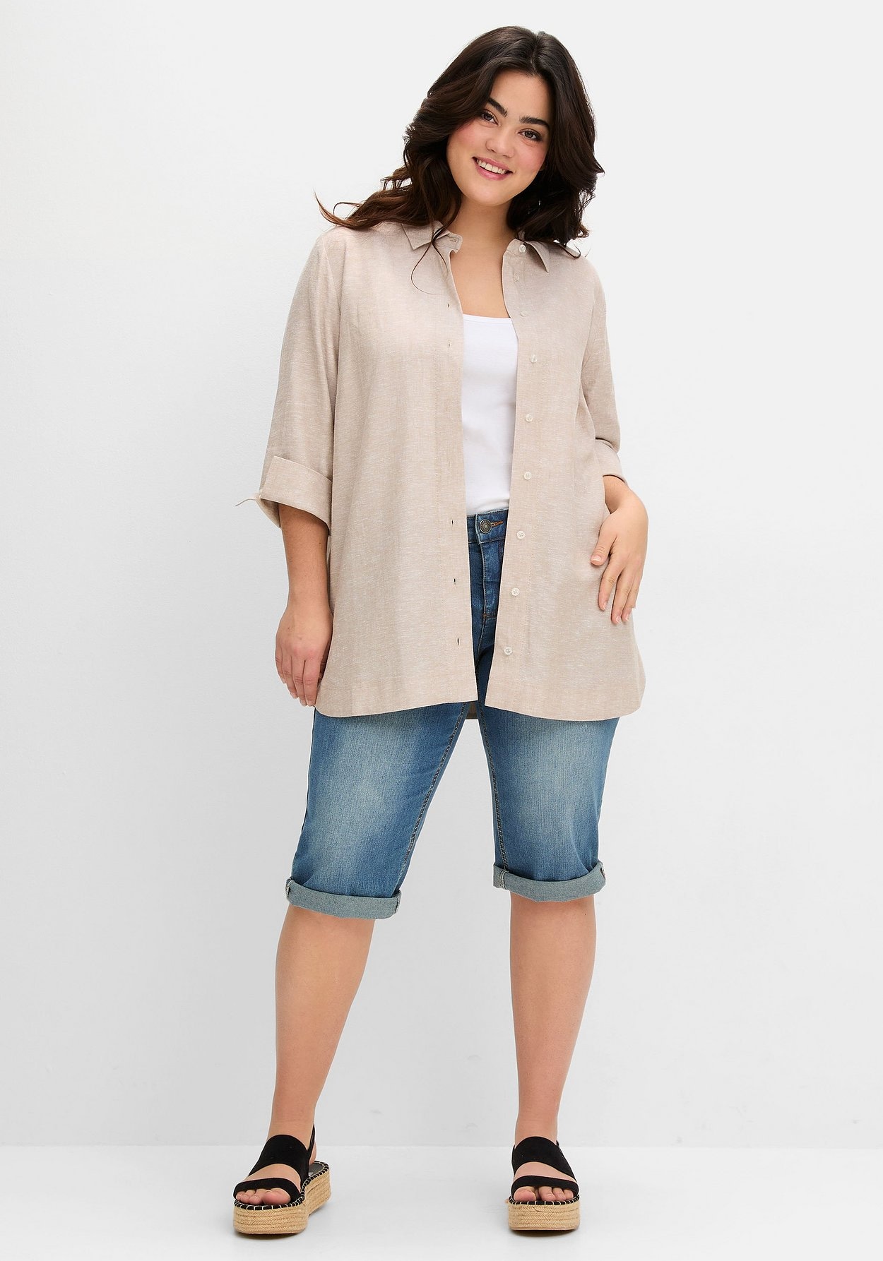 Sheego Hemdbluse »Hemdbluse im Leinen-Mix, mit feinen Streifen«