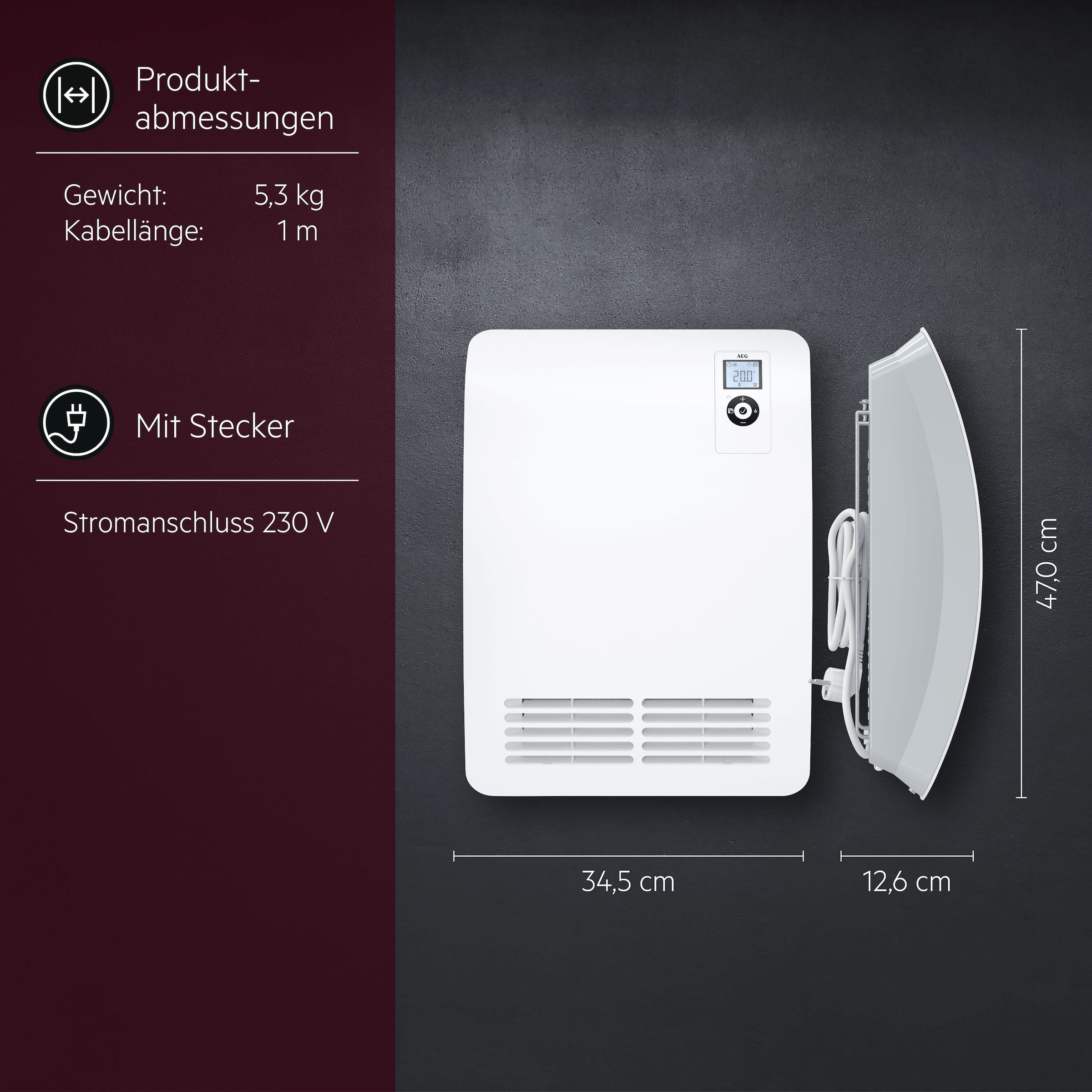 AEG Haustechnik Heizlüfter »»VH Comfort«, energiesparend, 2000W für ca. 25 m², LC-Display« Wochenzeitschaltuhr, 120 Min. Timer, Silent Mode, Bad, (EU-Stecker)