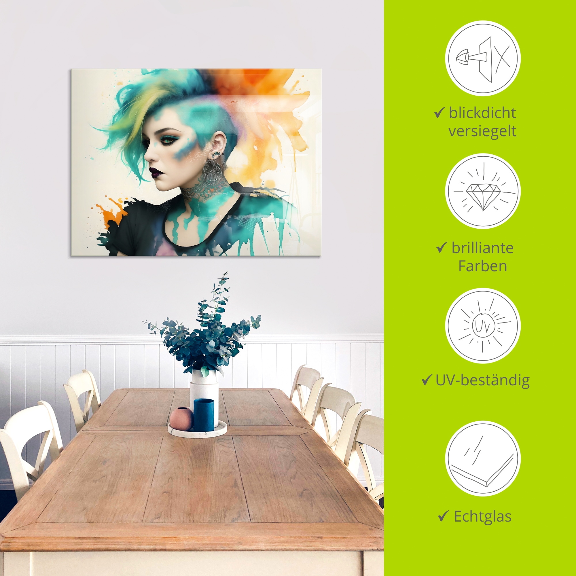 Artland Glasbild »Weiblicher Punk X« Bilder von Frauen 1 Stk. tlg. in verschiedenen Größen