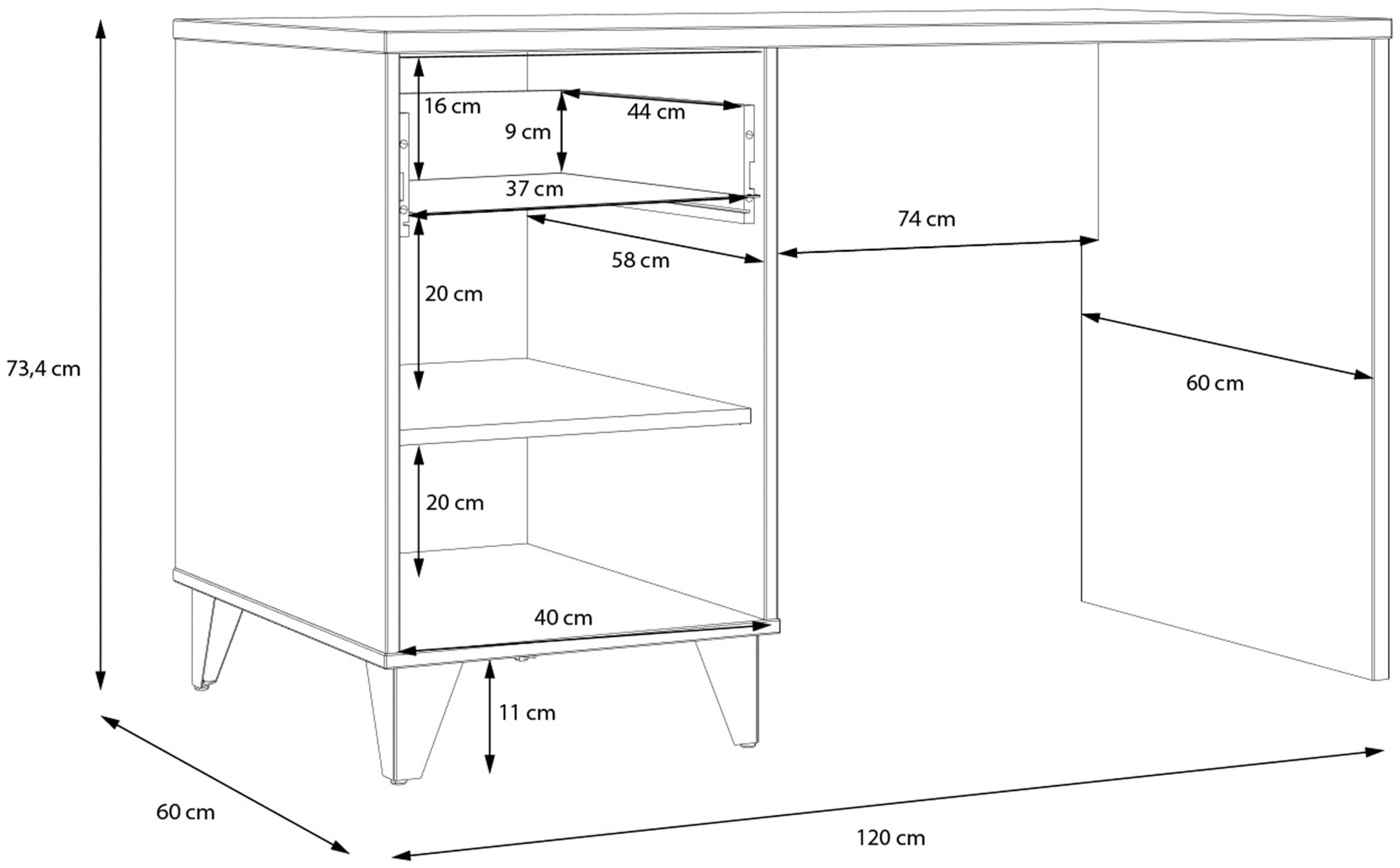 FORTE Schreibtisch »Lya«, Schreibtisch, Metallfüße, Griffschlaufen, trendiges Design