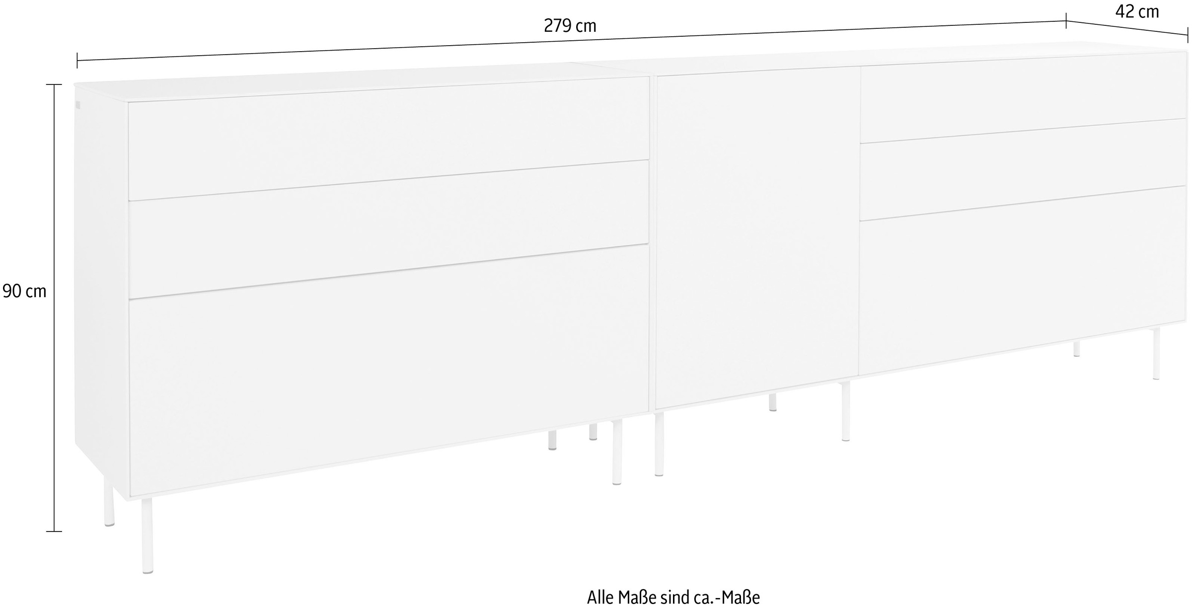 LeGer Home by Lena Gercke Sideboard »Essentials«, (2 St.), Breite: 279cm, MDF lackiert, Push-to-open-Funktion