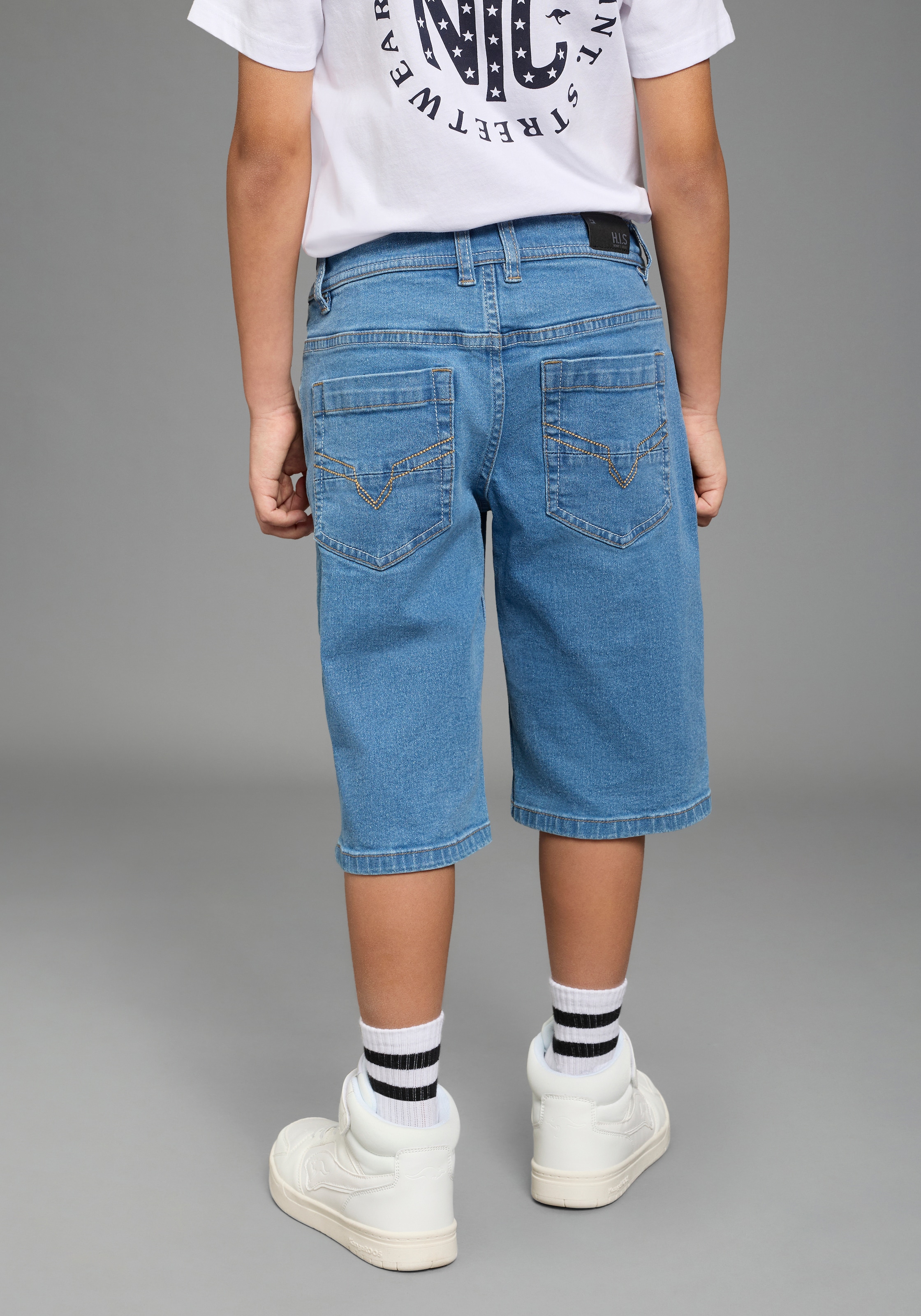 H.I.S Jeansbermudas »Regular fit Jeansbermudas für Jungen« gerader Beinverlauf, mit verstellbarem Gummizug im Bund