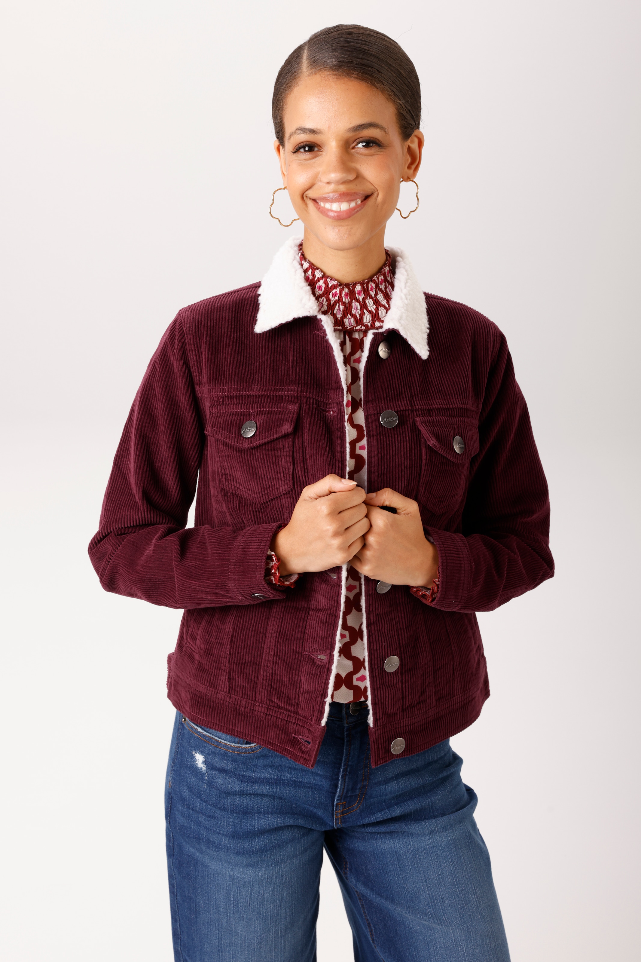 Aniston CASUAL Cordjacke mit weichem Teddy-Plüsch am Kragen - NEUE KOLLEKTION