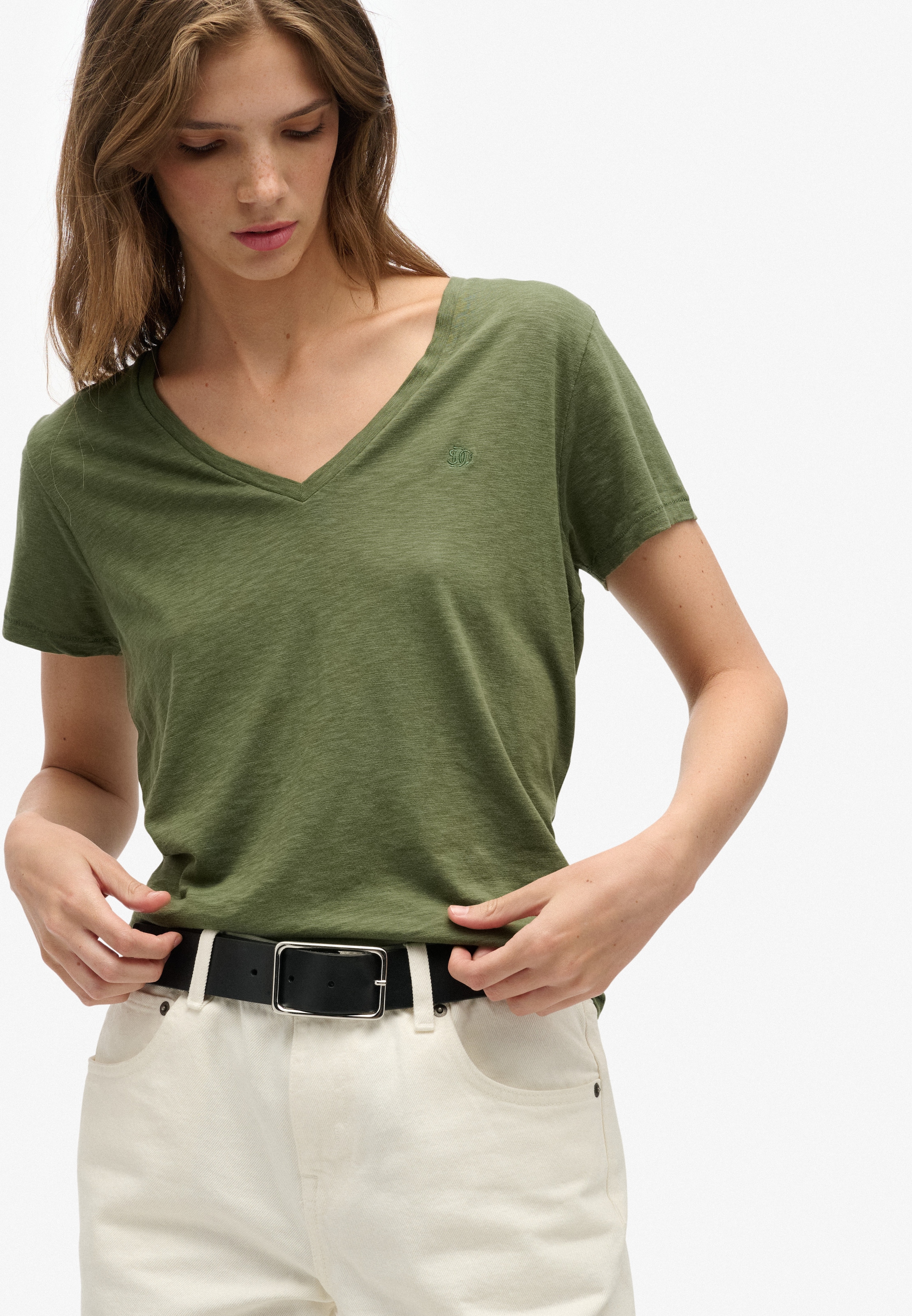 Superdry T-Shirt »STUDIOS SLUB EMB VEE TEE« Baumwollmischung, relaxed fit