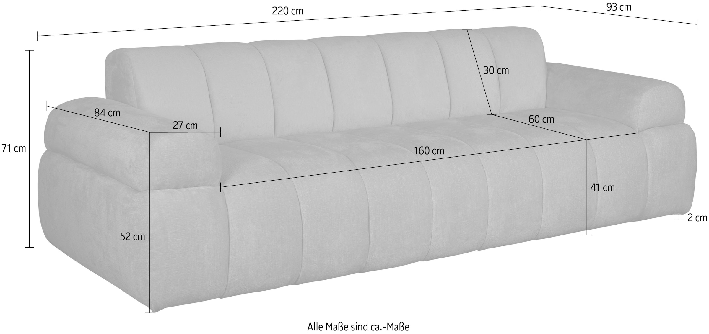 Home affaire 3-Sitzer »LYOTH Design-Sofa, moderne Steppung, Breite 220 cm« mit Wellenunterfederung, gemütlich und modern, komfortables Sitzgefühl