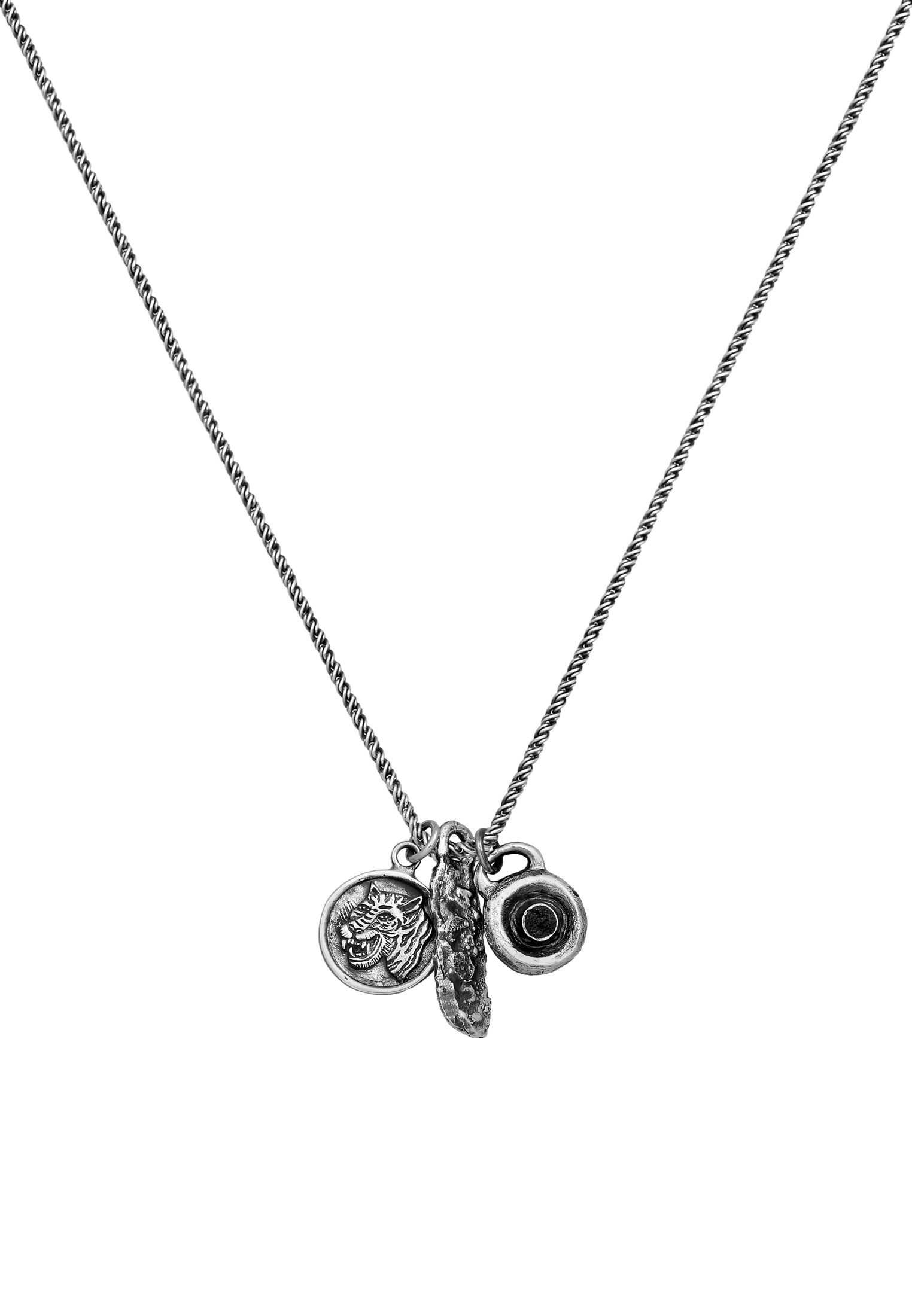 HAZE & GLORY Lange Kette »Halskette Anhänger - Trinity Lava Tigerkopf Barren 925 Silber«