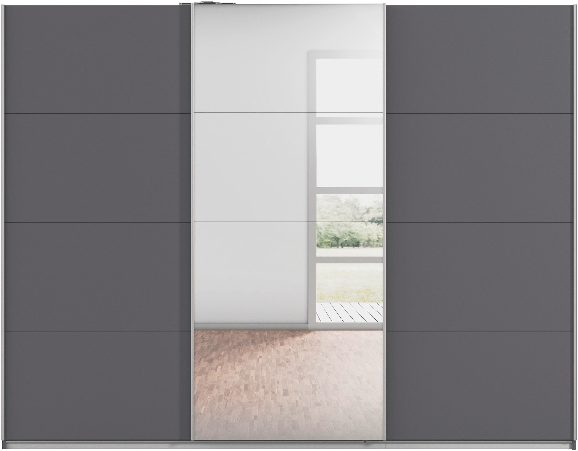 rauch Schwebetürenschrank »Kleiderschrank Schrank Garderobe Wäscheschrank Ankleide KULMBACH« Breite 271 cm,  in 2 Höhen erhältlich, mit Metallgriffleisten MADE IN GERMANY