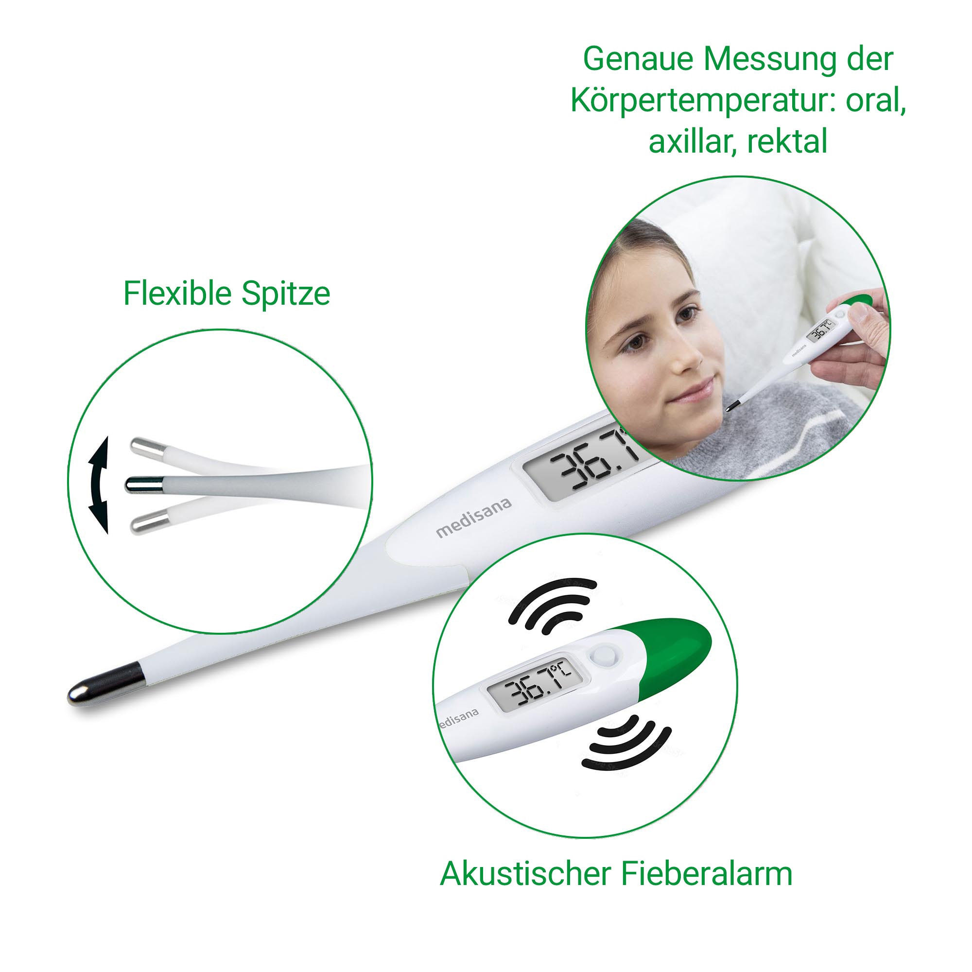 Medisana Fieberthermometer »TM 700«, orale, axillare, rektale Messung mit flexibler Spitze, wasserdicht