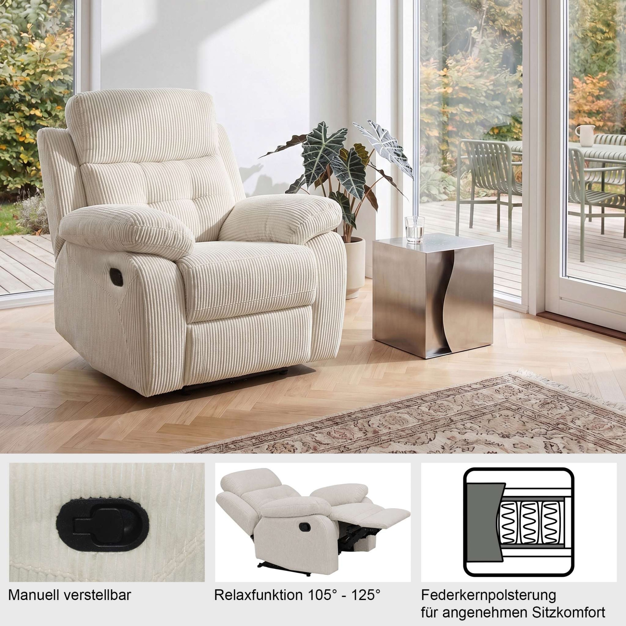 OTTO home Relaxsessel »Lannilis mit Liegefunktion, Fernsehsessel« mit manueller und elektrischer Relaxfunktion, anthrazit