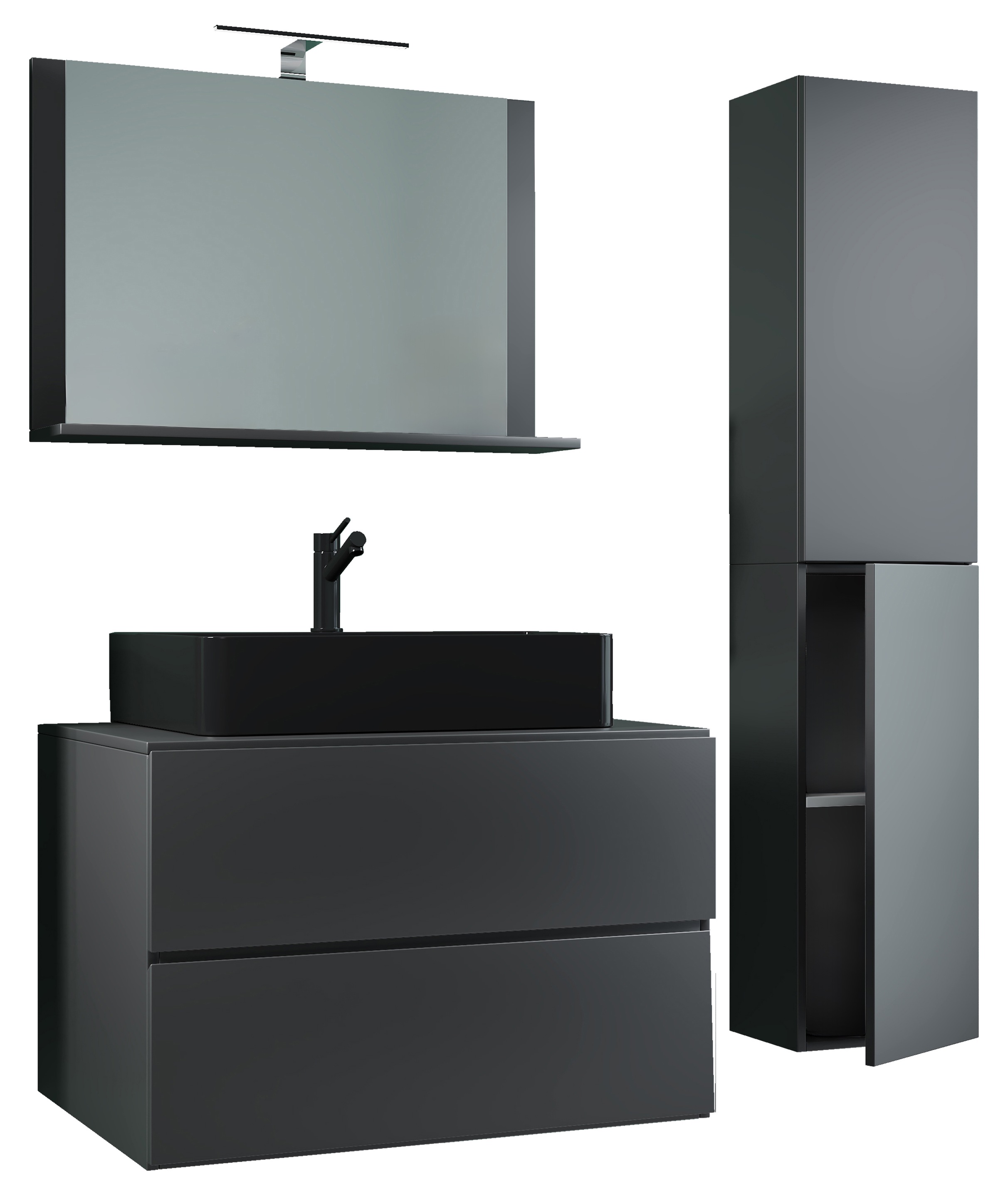 VCM Waschbeckenunterschrank »VCM 4-tlg. Waschplatz Waschtisch Badmöbel Set Waschbecken Lendas-BL Breite 80 cm L Schublade«, (4 St.)