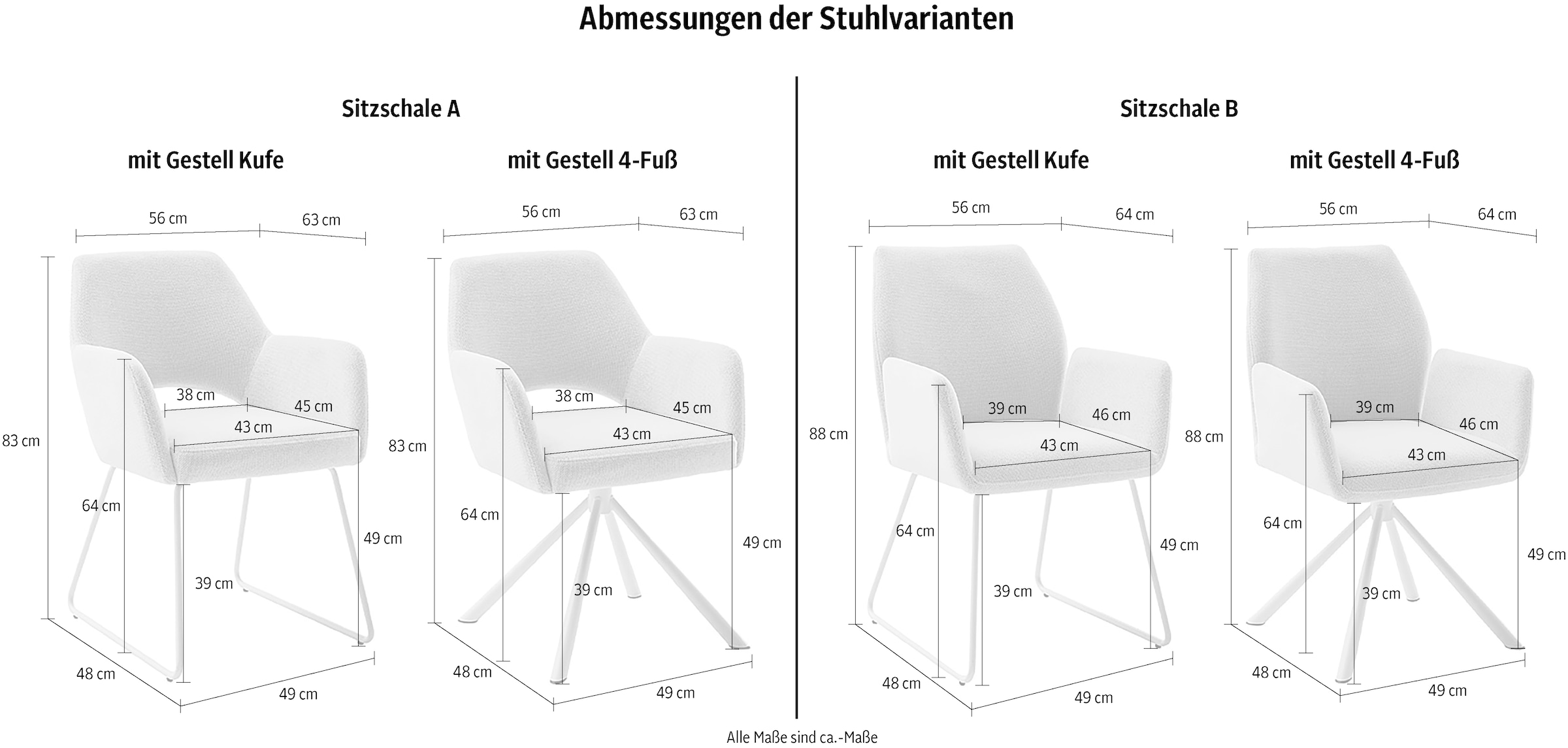 MCA furniture 4-Fußstuhl »BEVERLY«, (Set), 2 St., Esszimmerstuhl,Chenilleoptik,360°drehbar,Sitzhöhe 49cm,belastbar 120kg