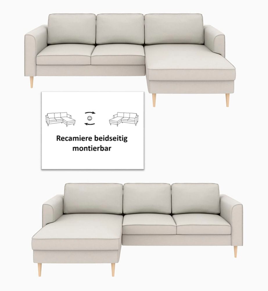 Home affaire Ecksofa »Booster, whlw. mit Schlaffunktion & Bettkasten, Fuß Buche lackiert« Recamiere beidseitig montierbar, L-Form, in Cord & Struktur, B: 232 cm