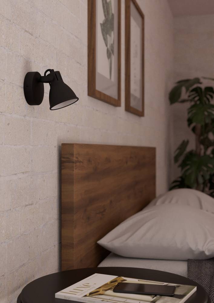 EGLO LED Wandleuchte »SERAS Wandlampe, Deckenstrahler, Spot, Flurlampe, schwarz, weiß«, 1 flammig, Leuchtmittel LED-Board-GU10 | LED wechselbar, Wohnzimmerlampe, Esszimmerlampe, schwenkbarer Spot, GU10, 17x10cm