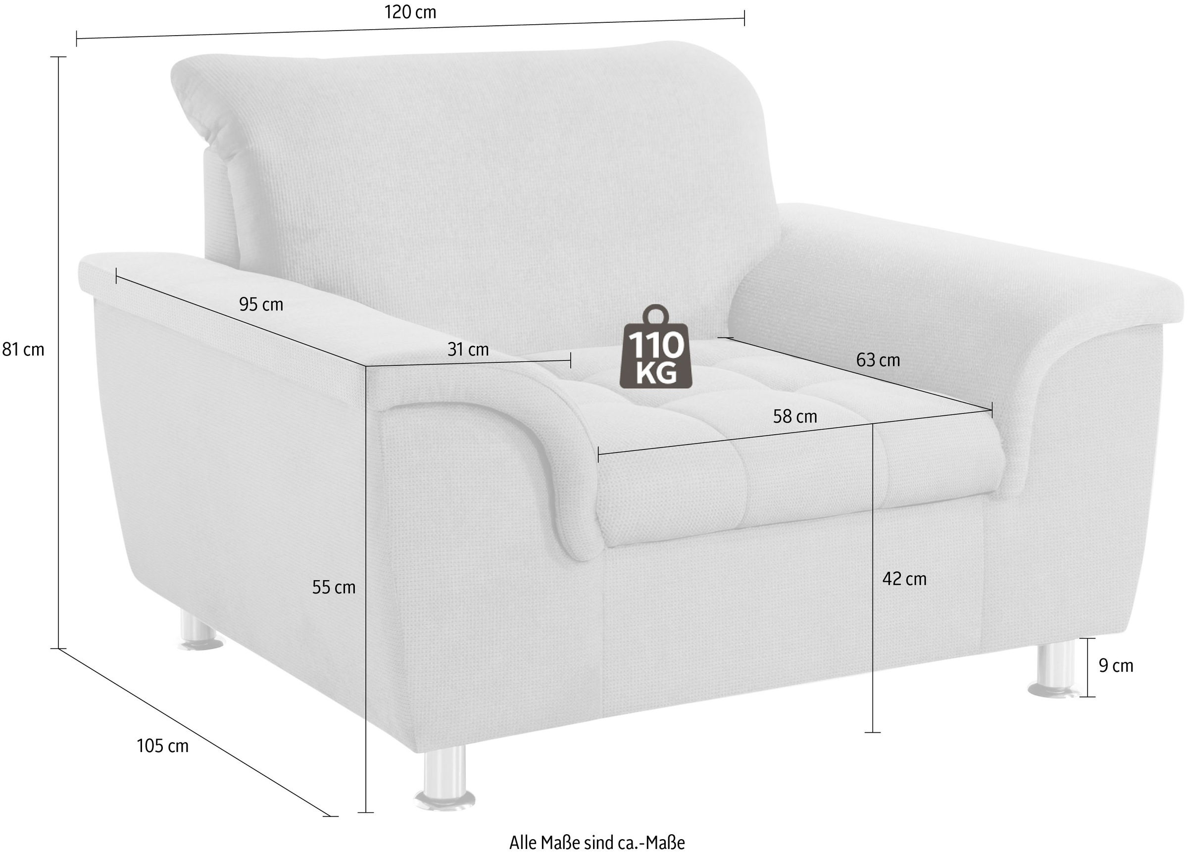 DOMO collection Sessel »Franzi, zeitlos und elegant, moderne Sitzheftung«, wahlweise mit Kopfteilverstellung