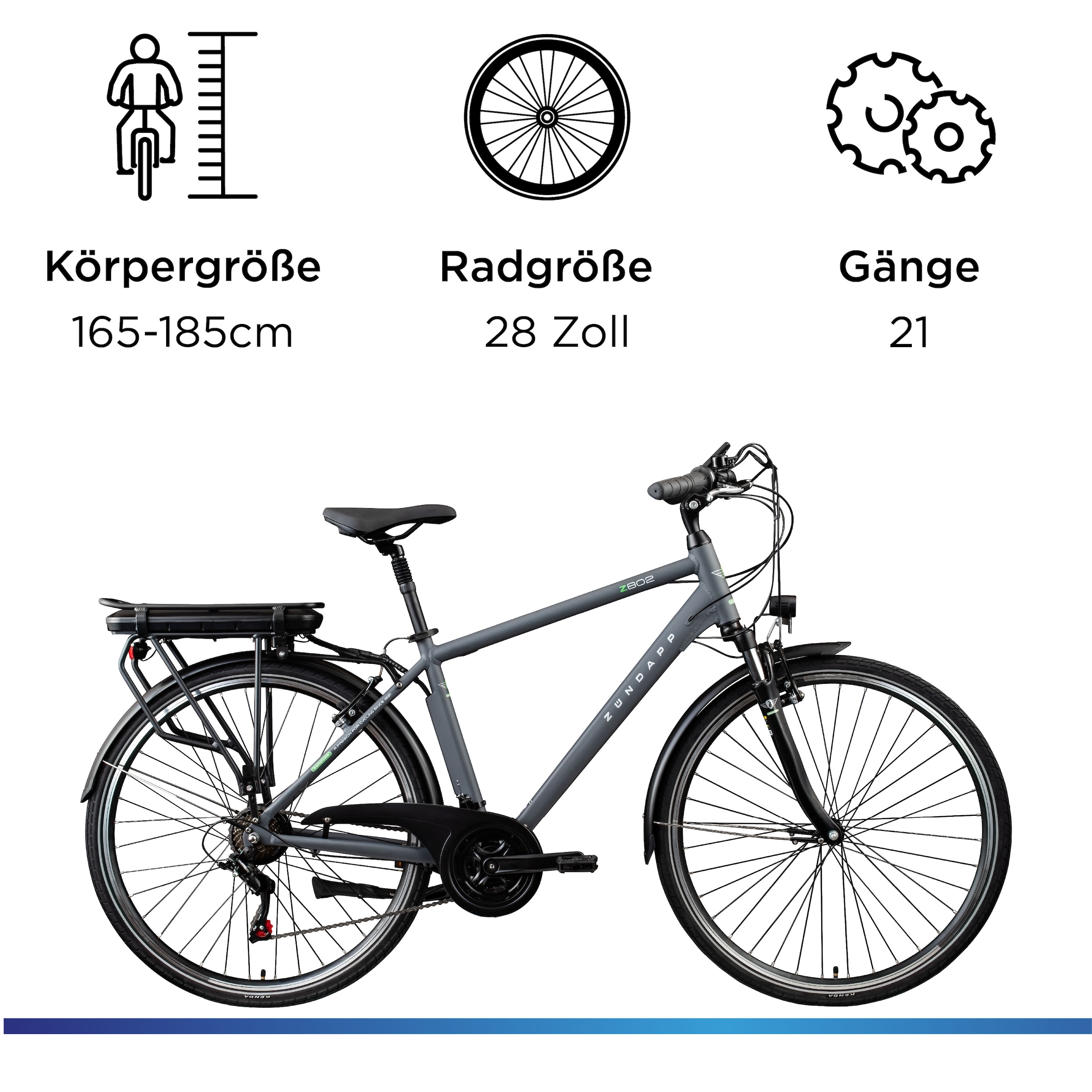 Zündapp »Z802 Herren« 21 Gang Shimano Altus RD-M310 Schaltwerk Kettenschaltung Heckmotor 250 W Pedelec, Elektrofahrrad für Herren